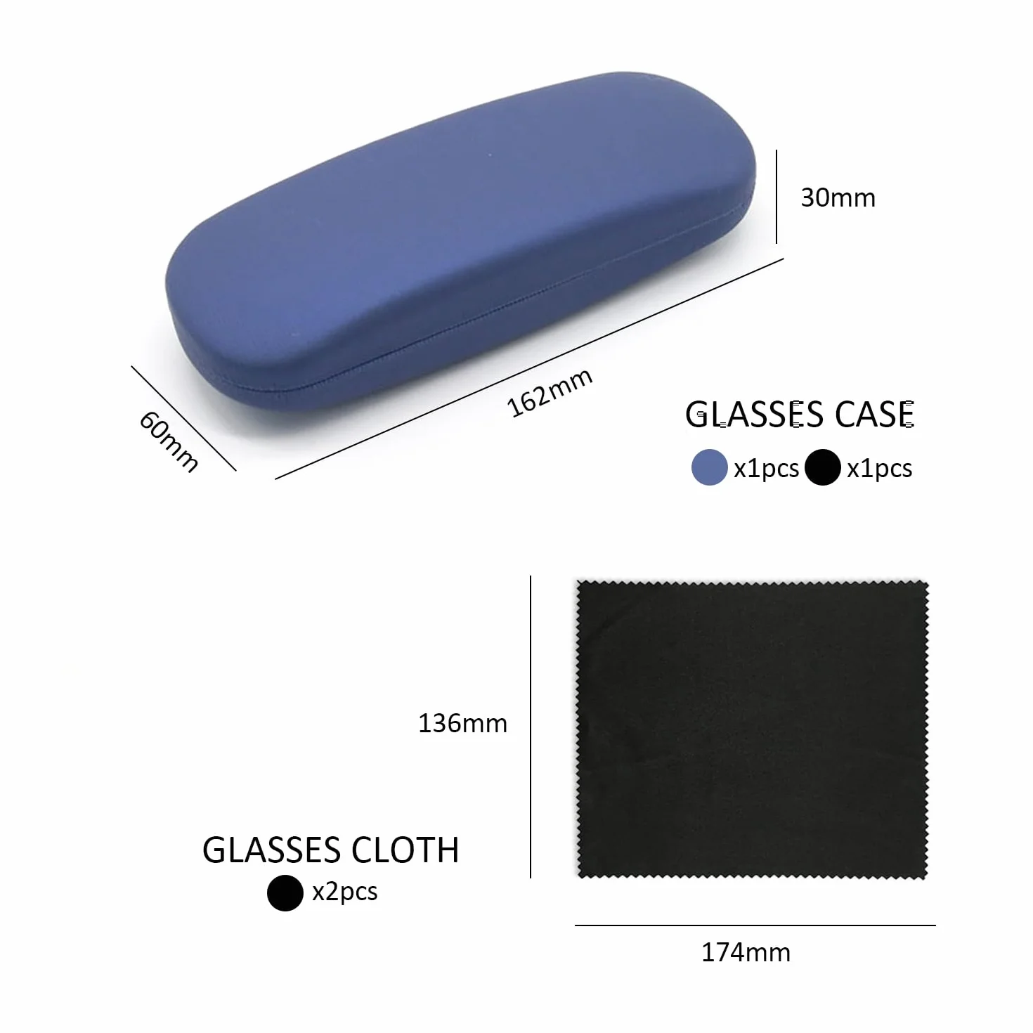 2-pak etui na okulary w jednolitym kolorze, 2 sztuki ściereczki do okularów, etui na okulary unisex, pudełko do przechowywania okularów przeciwsłonecznych, przenośne etui na okulary, twarde