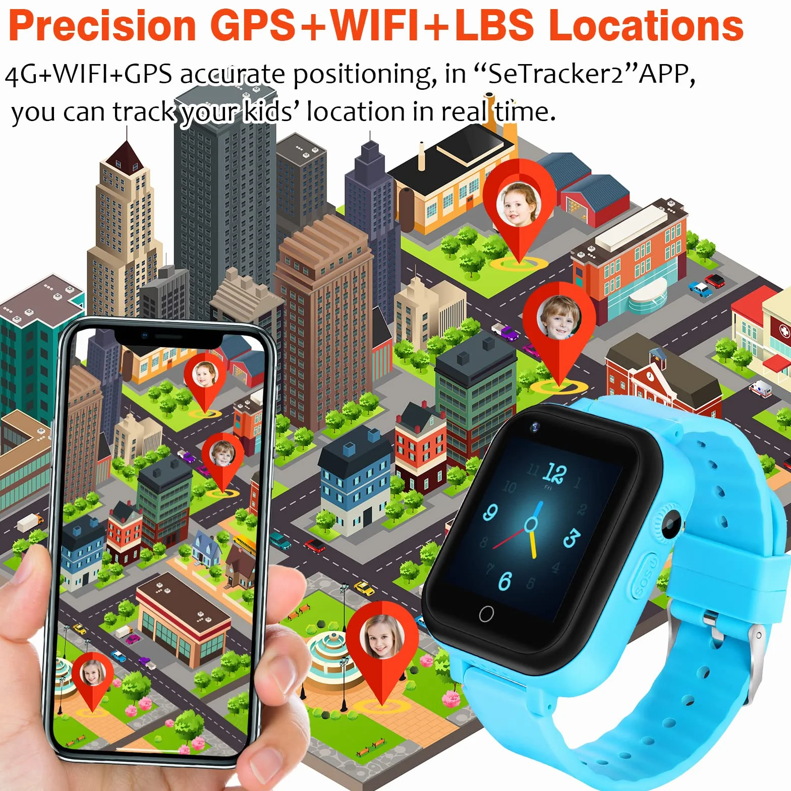 Smartwatch dziecięcy 4G IP67, wodoszczelny zegarek dziecięcy z pozycją GPS, aparatem, SOS, połączeniami, krokomierzem, ekranem dotykowym, wideo-chat, Smart Watch dla chłopców i dziewczynek (niebieski