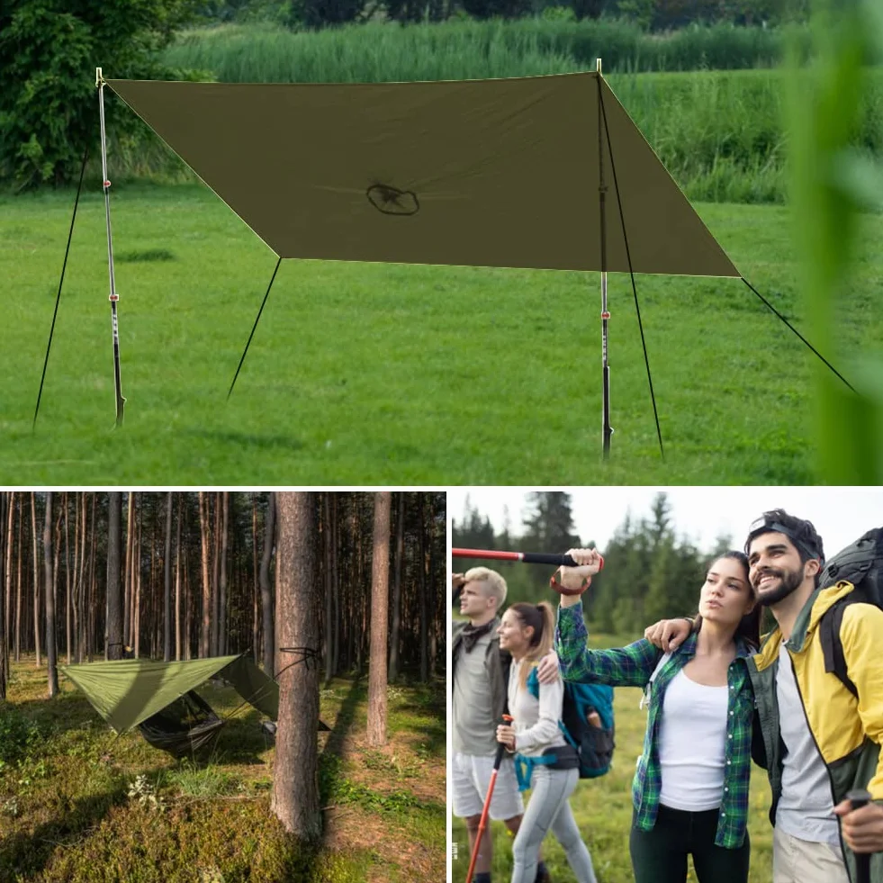 HYCOPROT Lekki i Wodoodporny 210T Oxford Ripstop Ponczo Przeciwdeszczowe 3w1 z Kieszenią na Piersi Wielofunkcyjny Płaszcz Przeciwdeszczowy na Polowanie Trekking Kemping Wędkarstwo