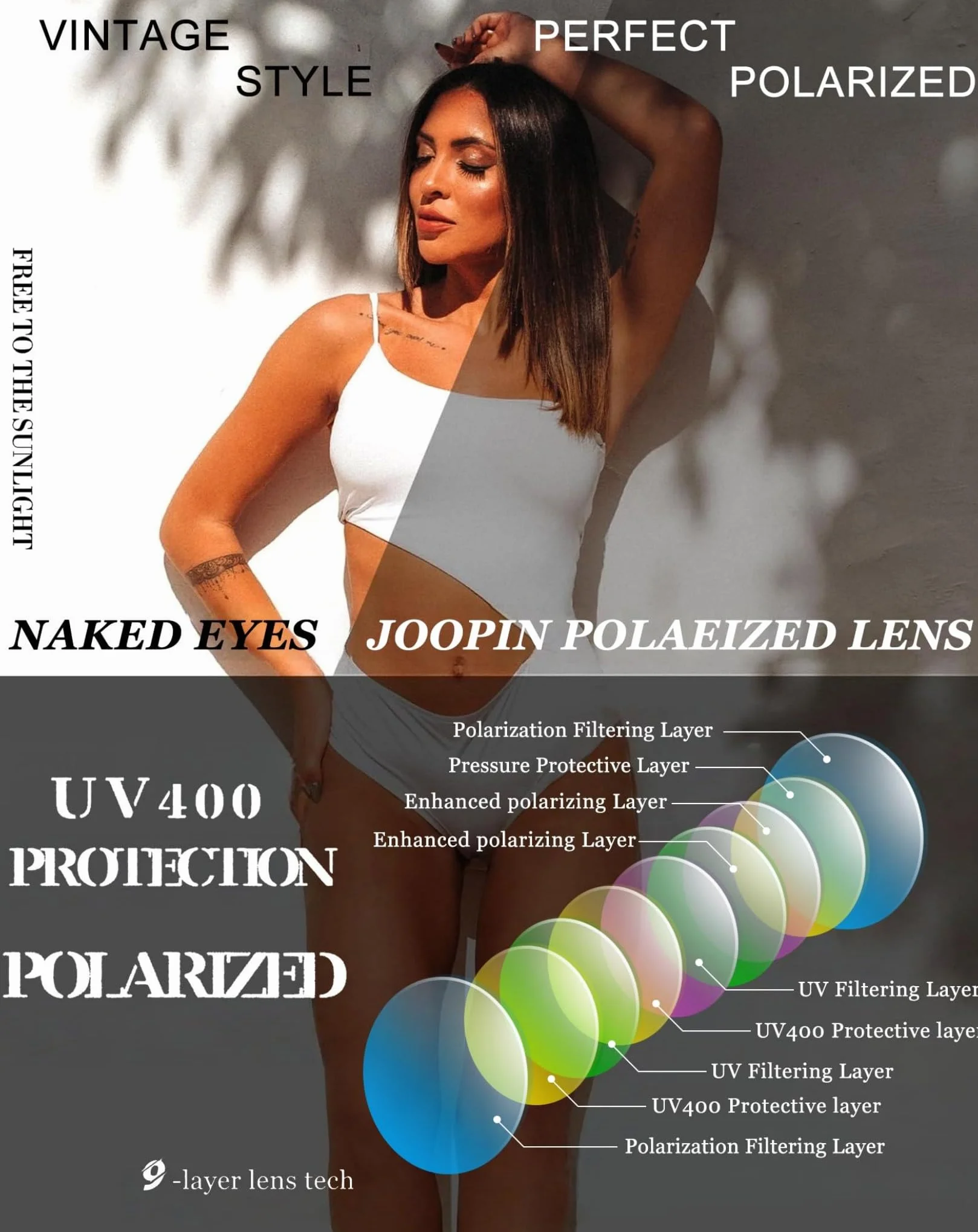 Joopin Oversized Polaryzacyjne Okulary dla Kobiet, Ochrona UV400 Vintage Moda Duże Ramki Damskie Okulary Przeciwsłoneczne