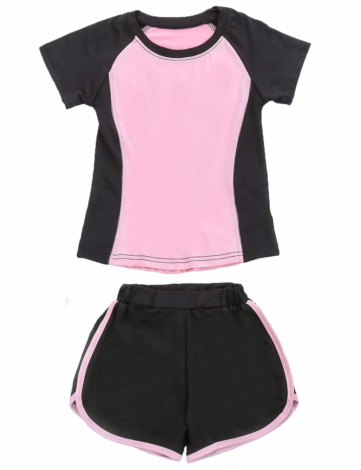 Echinodon Dziewczęcy zestaw sportowy, 2-częściowy, szybkoschnący, t-shirt + szorty, dres treningowy do joggingu, jogi, na lato