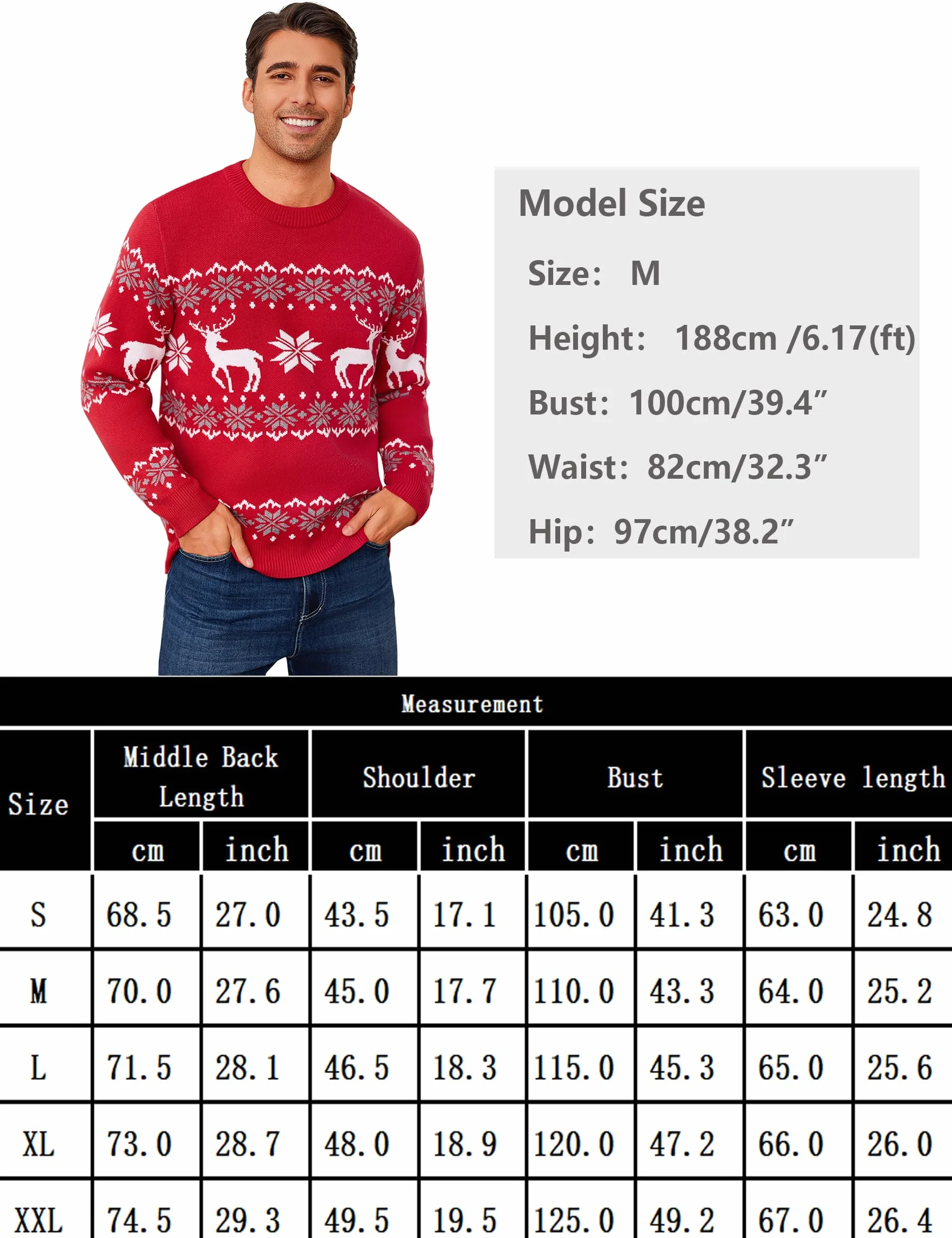 Męski świąteczny sweter zimowy sweter na Boże Narodzenie sweter z dzianiny okrągły dekolt renifer płatek śniegu dzianina S-XXL