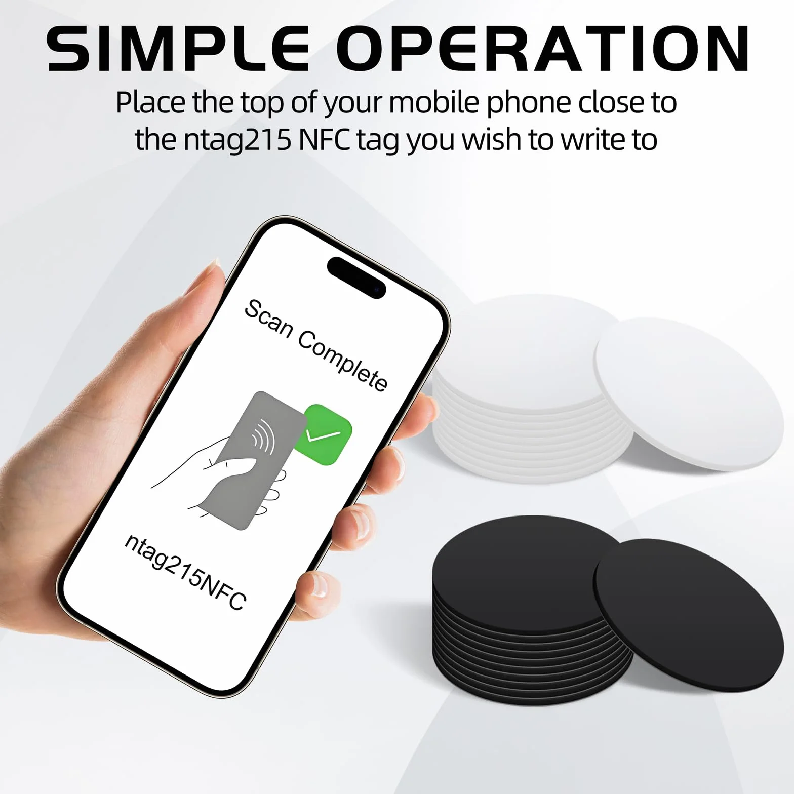 NFC Ntag215 NFC Tag - 40 sztuk (10 czarnych i 30 białych) okrągłe karty NFC 25 mm, znaczniki NFC z miejscem na 504 bajtów, naklejki NFC do inteligentnego domu, na ścianę muzyczną, cyfrowe wizytówki