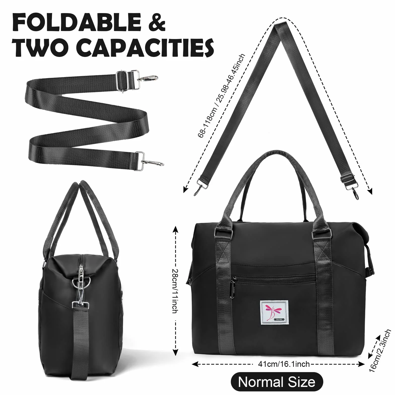 Flintronic Składana torba podróżna o dużej pojemności, lekka wodoodporna torba podróżna na weekend, torba sportowa z komorą na suche i mokre rzeczy 25 l / 36 l, regulowana (z 1 metką bagażową)