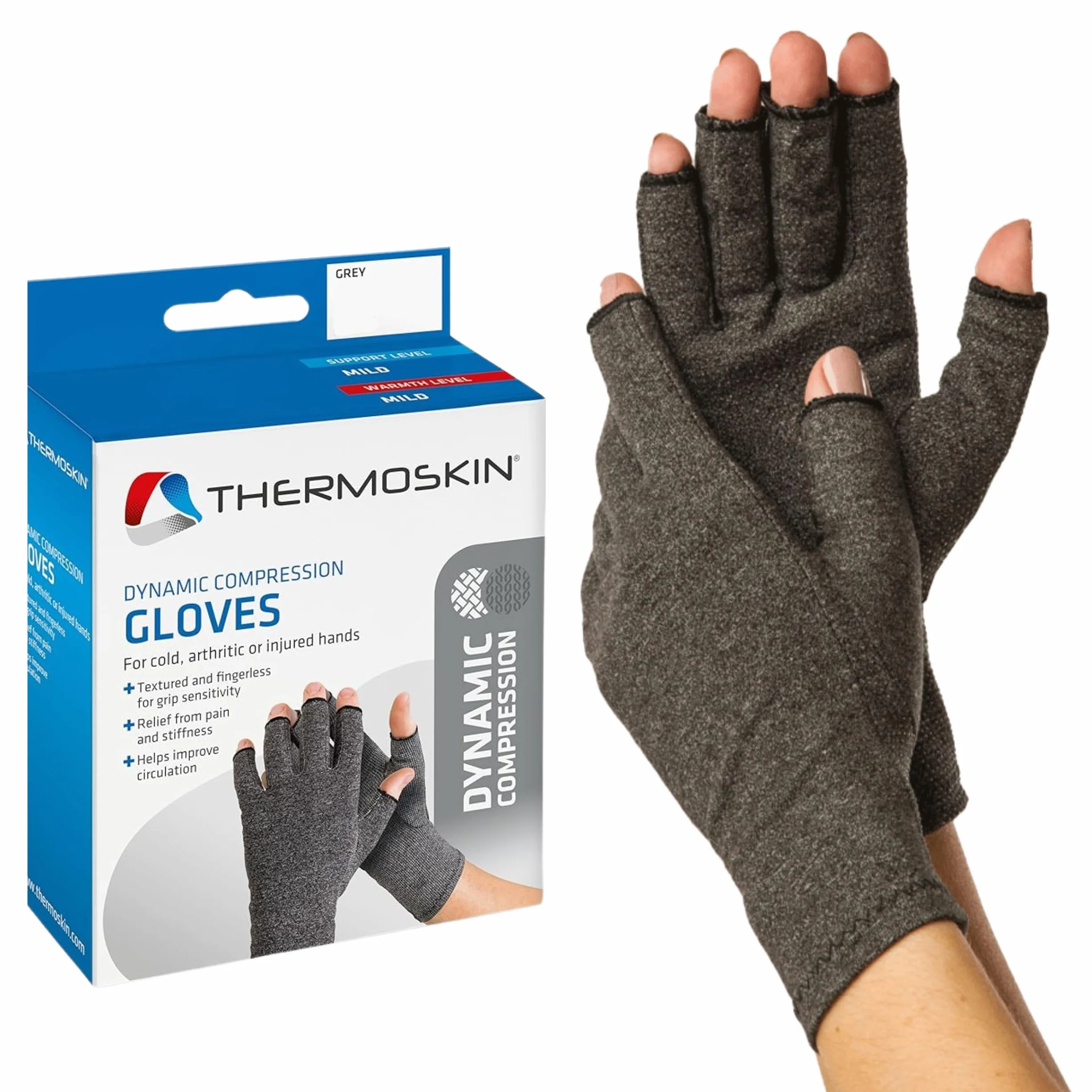 Thermoskin | Dynamiczna kompresja oddychające rękawiczki | bez palców i teksturowane | dla sztywności i łagodzenia bólu | dla mężczyzn i kobiet