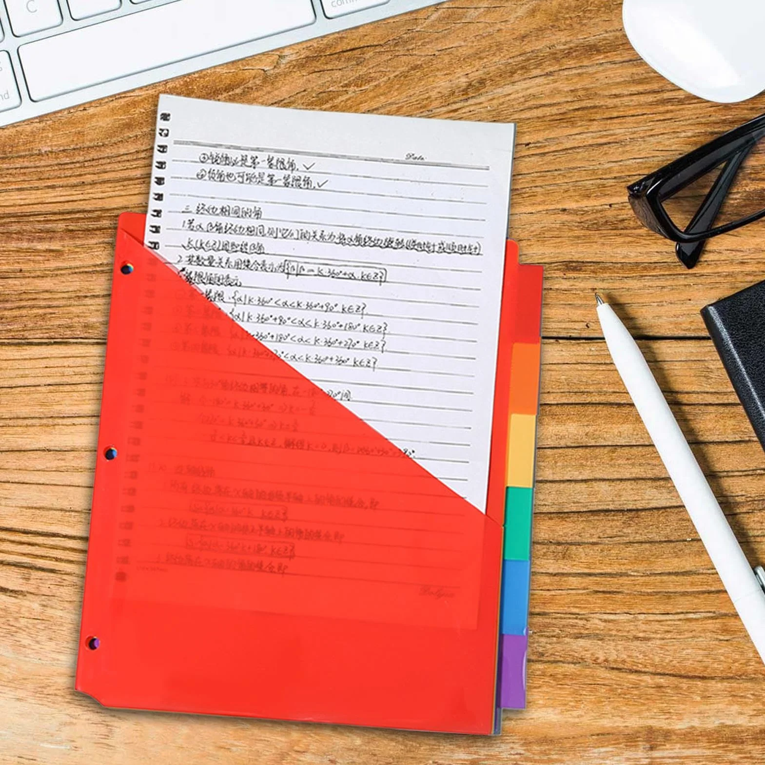 Podzia?ów indeksu segregatora, zak?adki dzielnika strony - Kolorowe 3 -pier?cienia Wk?adki Wk?adki Binder - Rainbow Gruste Pockets Pockets Ring Notebook Organizacja dla domu w szkole