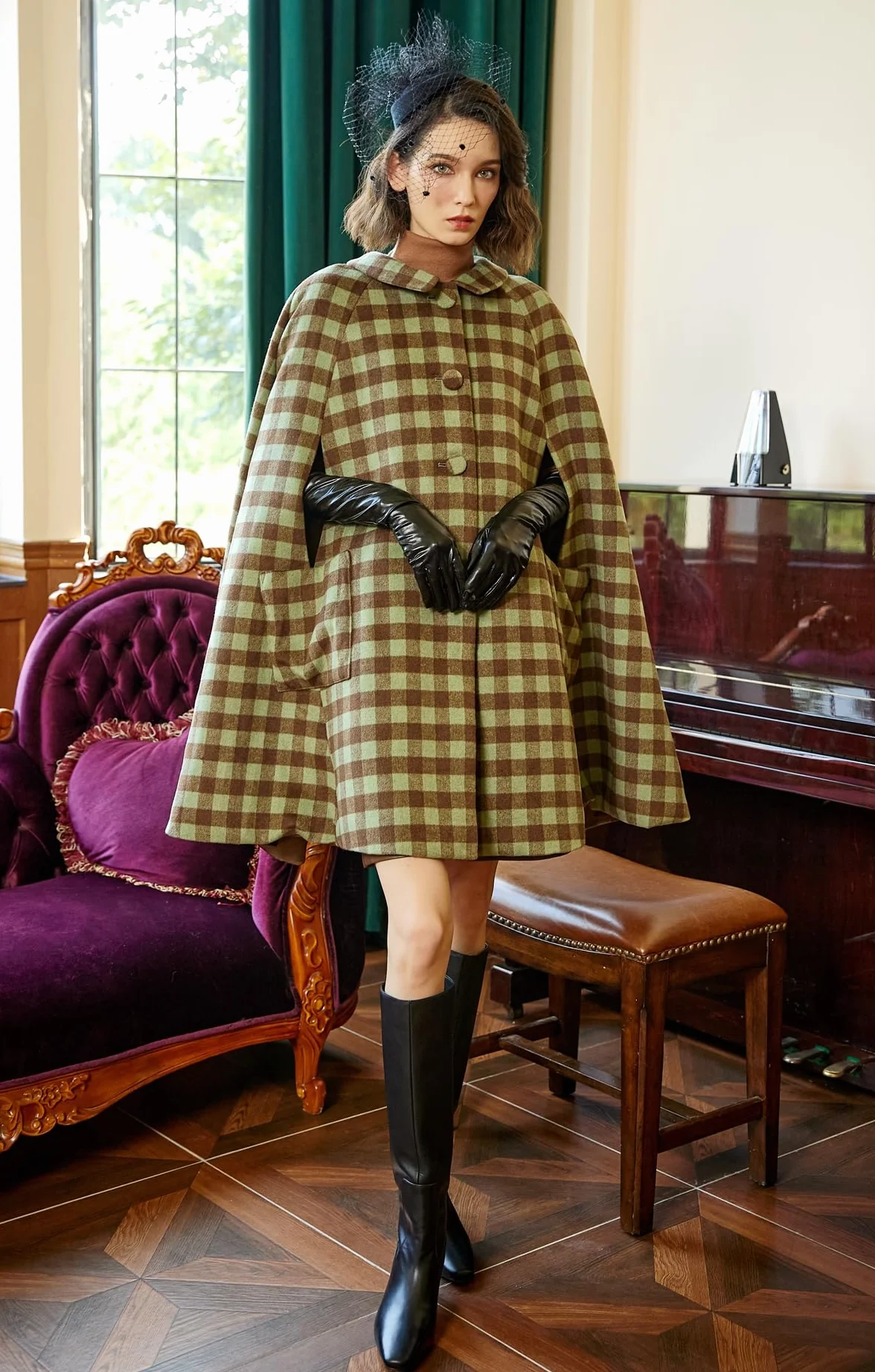 BEAUTELICATE Peleryna Krótki wełniany płaszcz z mieszanki tartanu Ponczo Szykowne Vintage Damska ciepła kurtka w panterkę Impreza Ślub Codzienny Zimowy Jesień Boże Narodzenie Halloween Stopień z