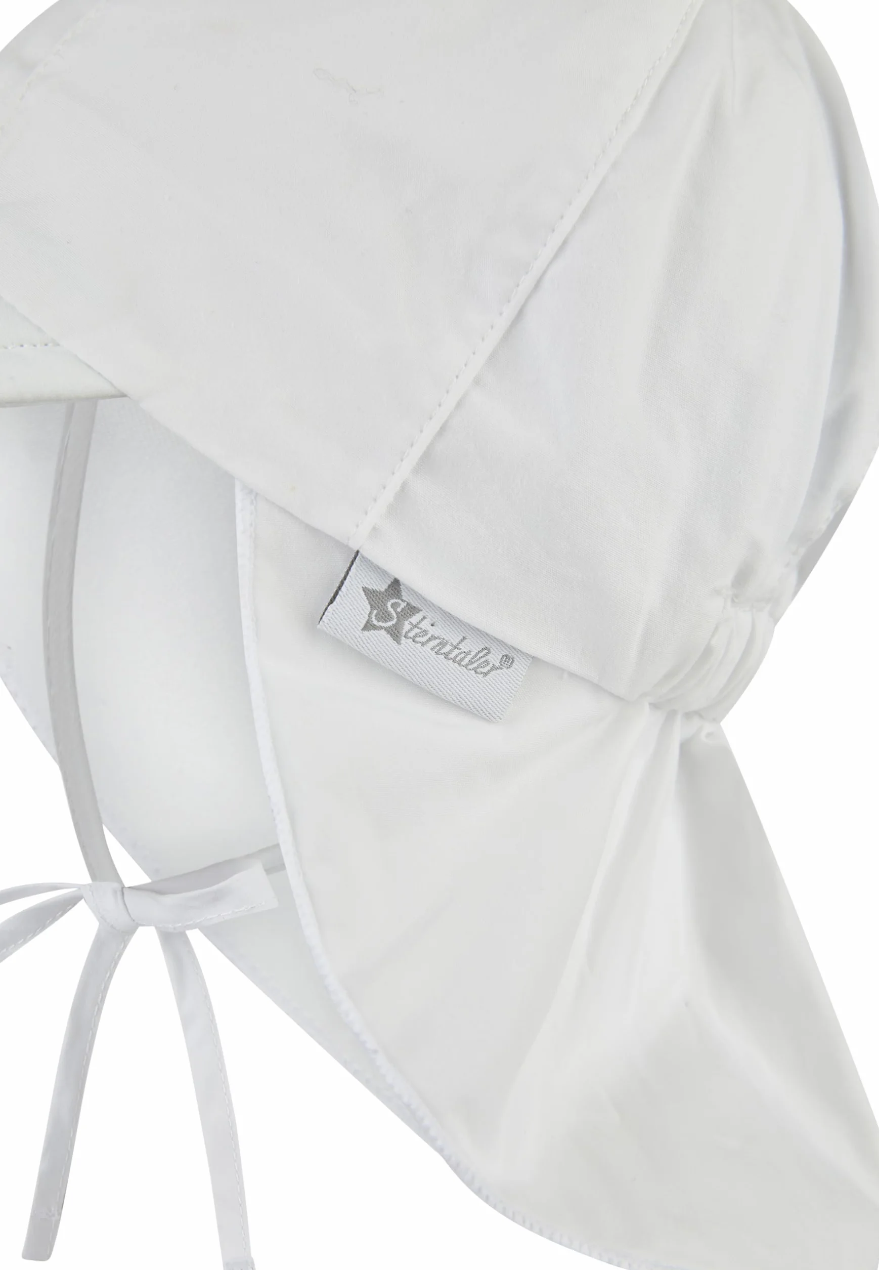 Sterntaler Unisex dziecięca czapka z daszkiem z ochroną karku, z tasiemkami do wiązania i wkładanymi nausznikami, kapelusz przeciwsłoneczny, biały, Rozmiar uniwersalny