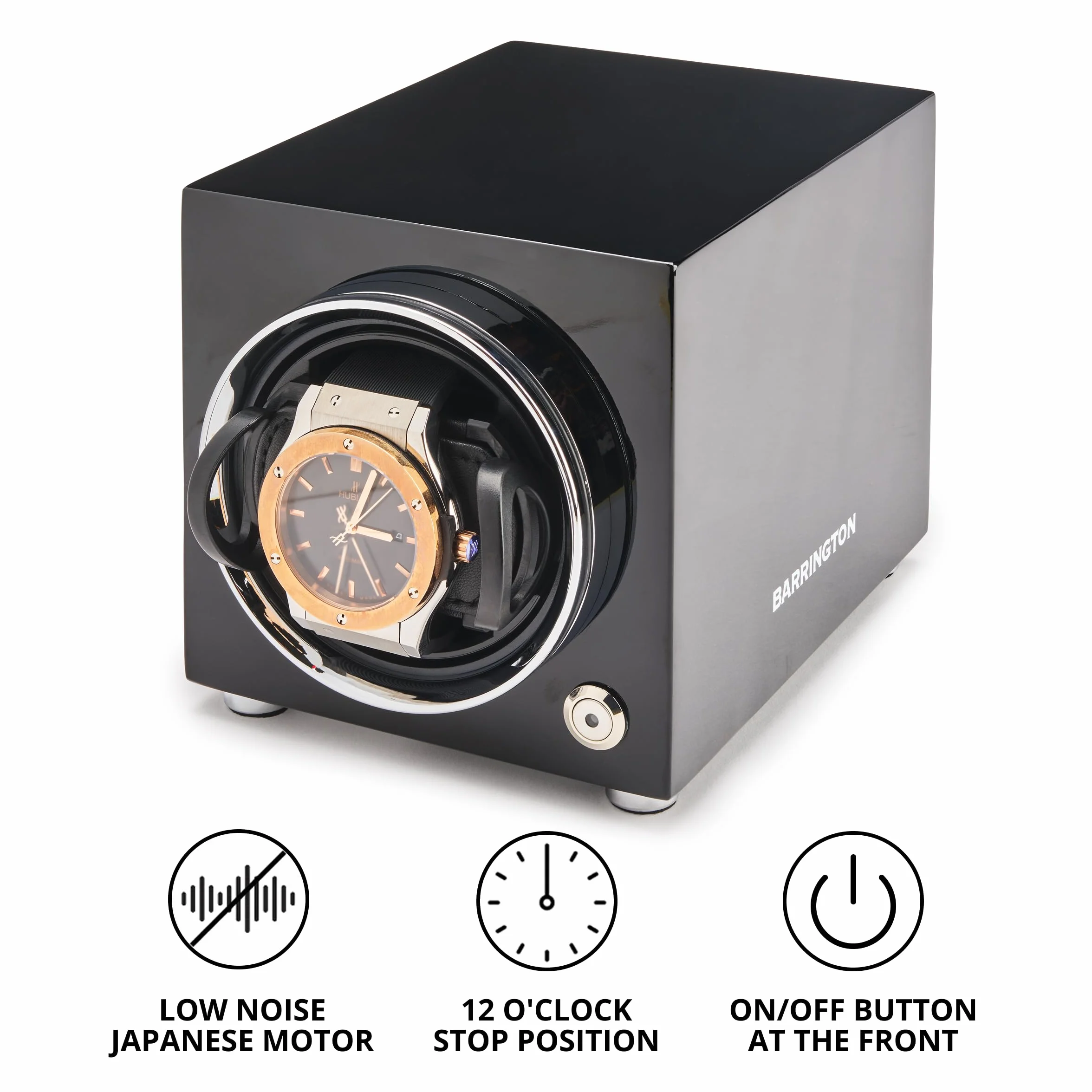 BARRINGTON Watch Winder - Automatyczna obrotowa obudowa - nawijarka do zegarków automatycznych: kompaktowa ładowarka, super cichy silnik, akumulator i zasilacz sieciowy