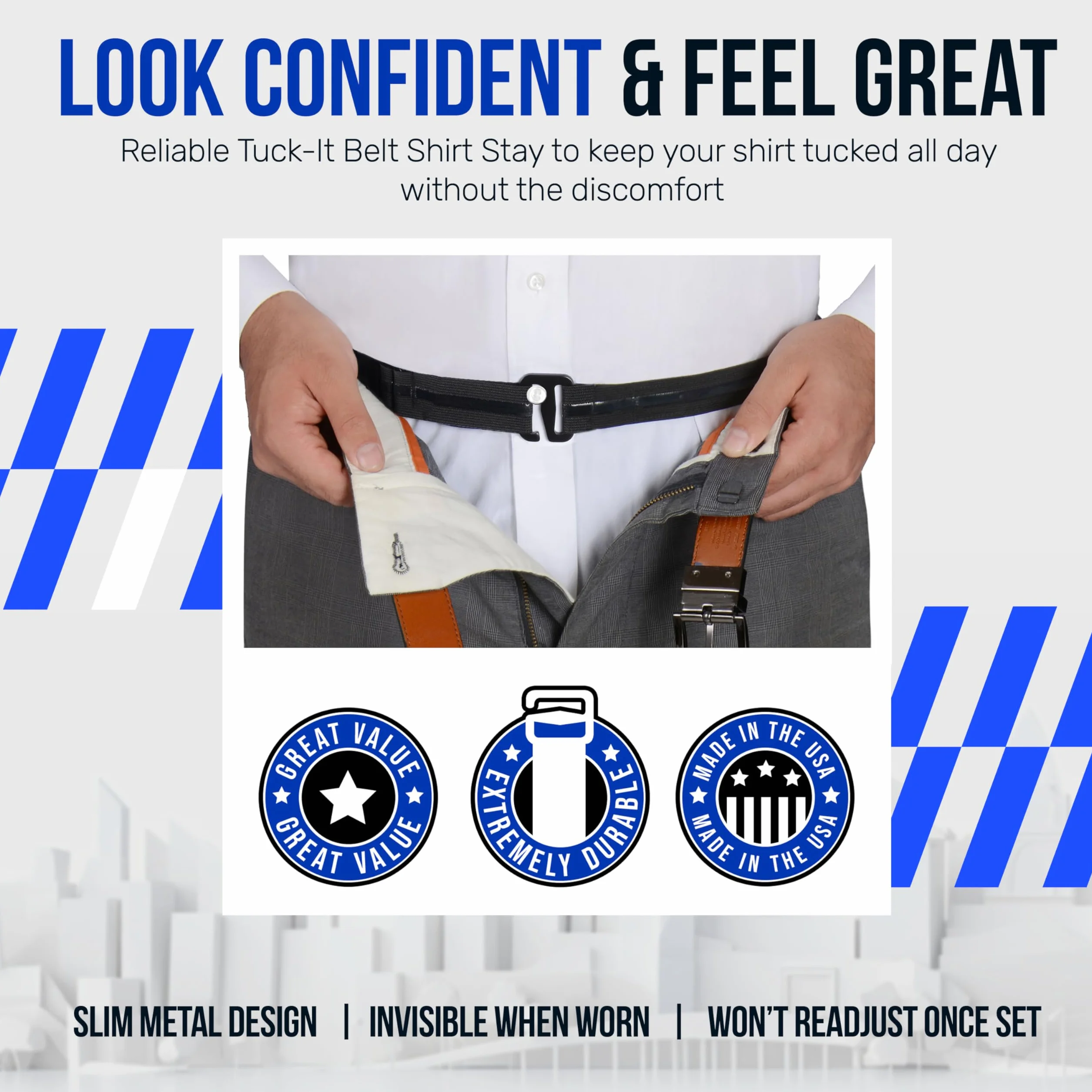 Shirt Stay Plus Tuck-It Belt Style Shirt Stay for Men Police from (Made in USA -Standard Size)(Select Series) Hidden Shirt Tucker Holder (2 Pack)