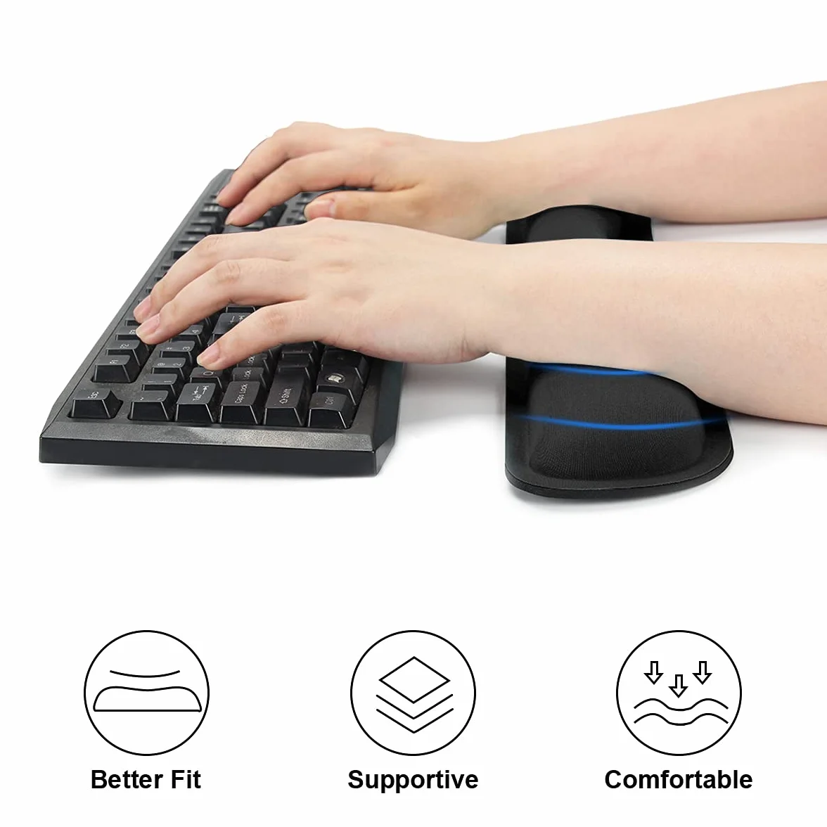 AULEEP Podkładka pod klawiaturę, antypoślizgowa gumowa podstawa i ergonomiczna konstrukcja do komputera PC laptopa Mac (czarna)