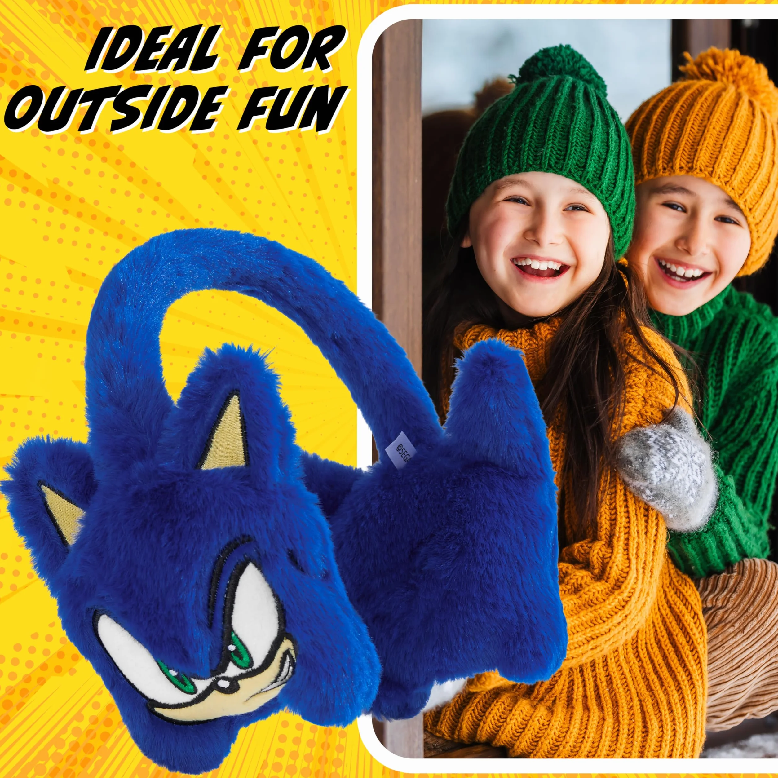 SONIC THE HEDGEHOG Puszyste nauszniki dla chłopców - przytulne prezenty dla chłopców, NIEBIESKI, Rozmiar uniwersalny