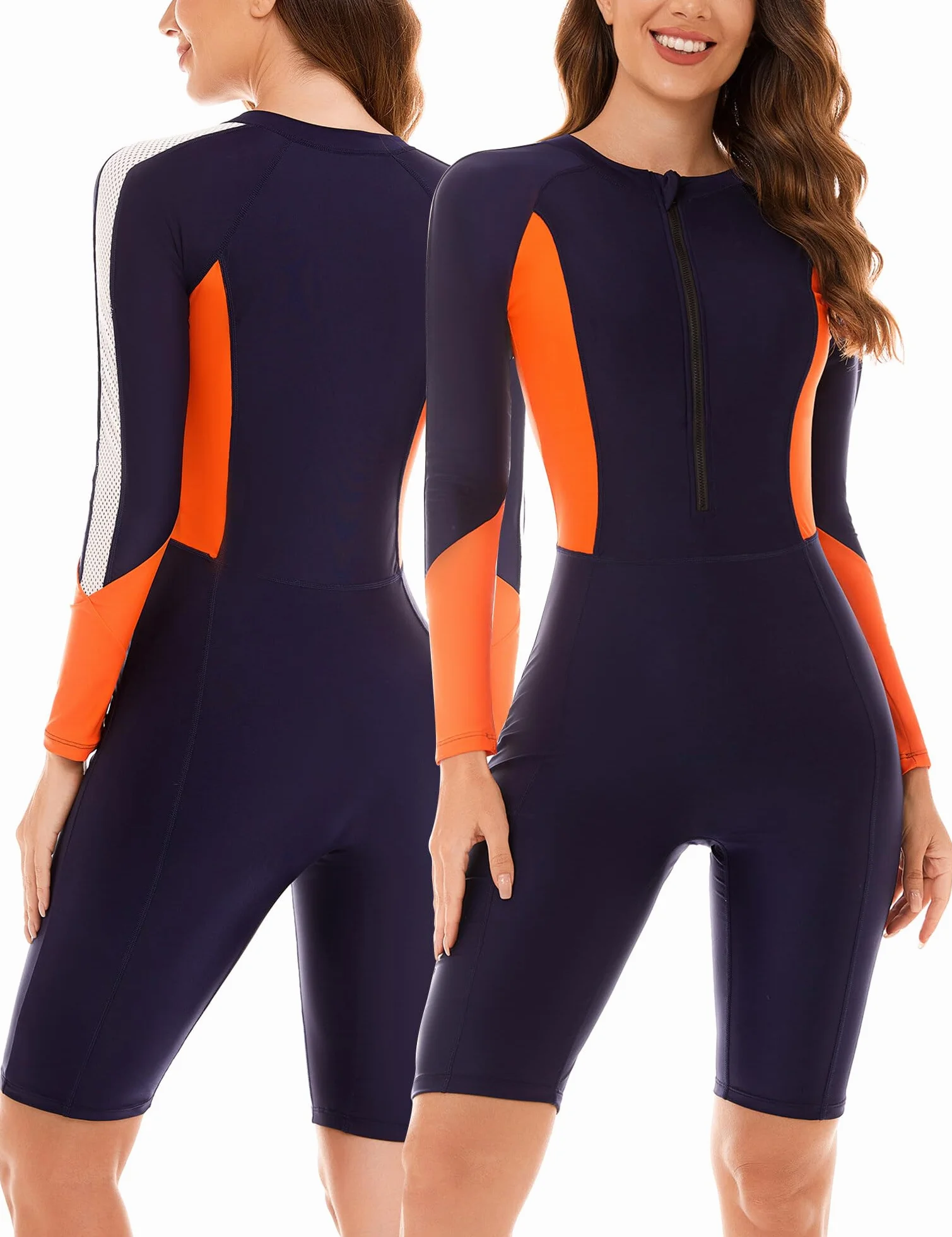SEAUR Rash Guard damski kostium kąpielowy z długim rękawem, jednoczęściowy kostium kąpielowy z nogawkami, UPF 50+, ochrona przed promieniowaniem UV, krój slim fit, zamek błyskawiczny, moda kąpielowa,