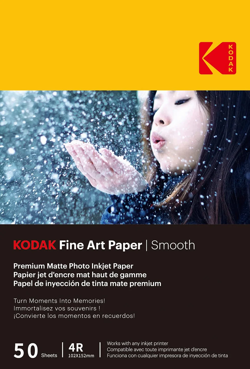 KODAK Fine Art Paper - matowy papier fotograficzny, opakowanie 50 arkuszy, 180g/m², format A6 (10x15cm), gładki druk atramentowy, doskonała jakość dla twoich wspomnień