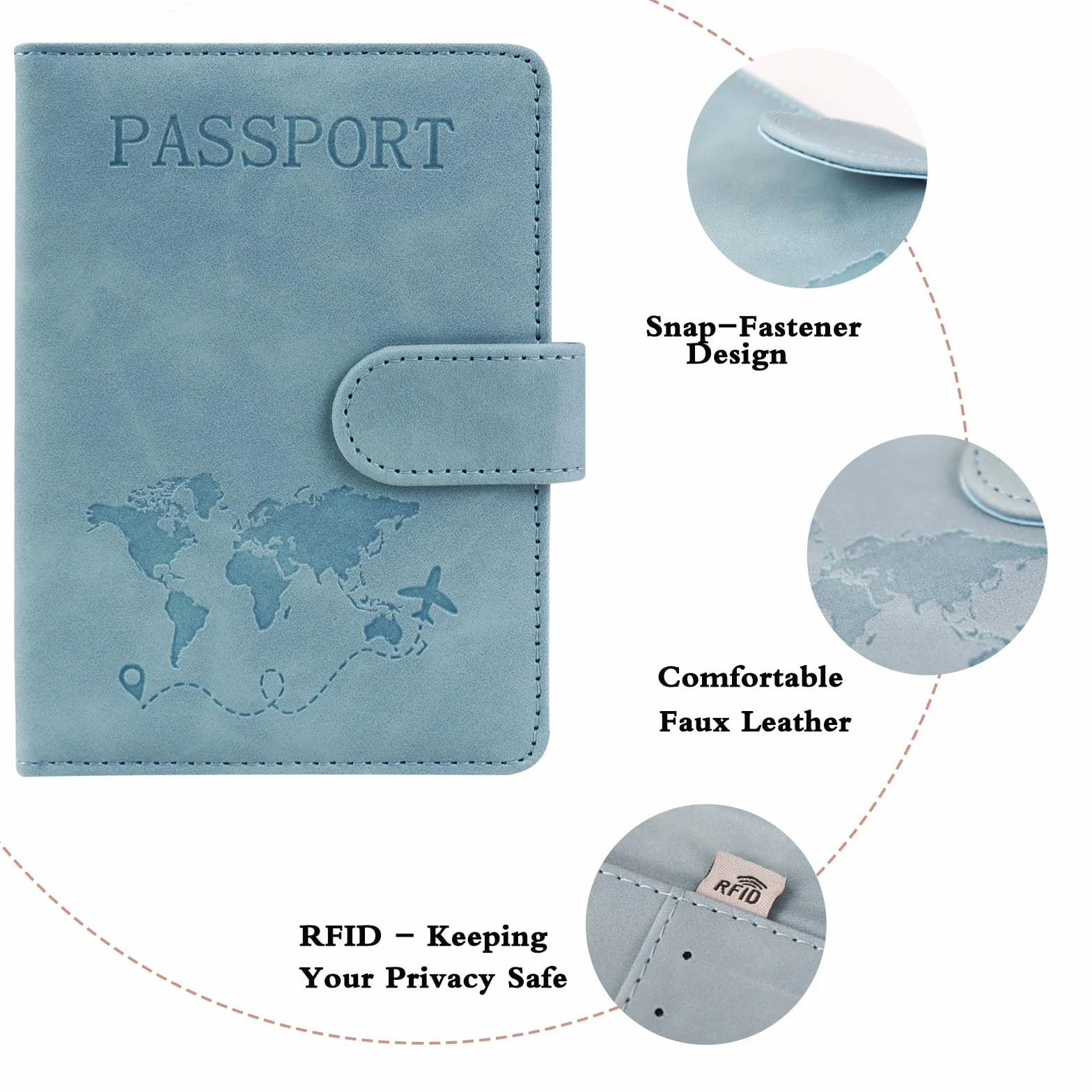 FuninCrea zestaw etui na paszport i zawieszka do walizki, etui na dokumenty ze sztucznej skóry z blokadą RFID, etui z wieloma przegródkami na paszport, wizytówki, karty kredytowe, Rosa, 11,5 x 15 cm