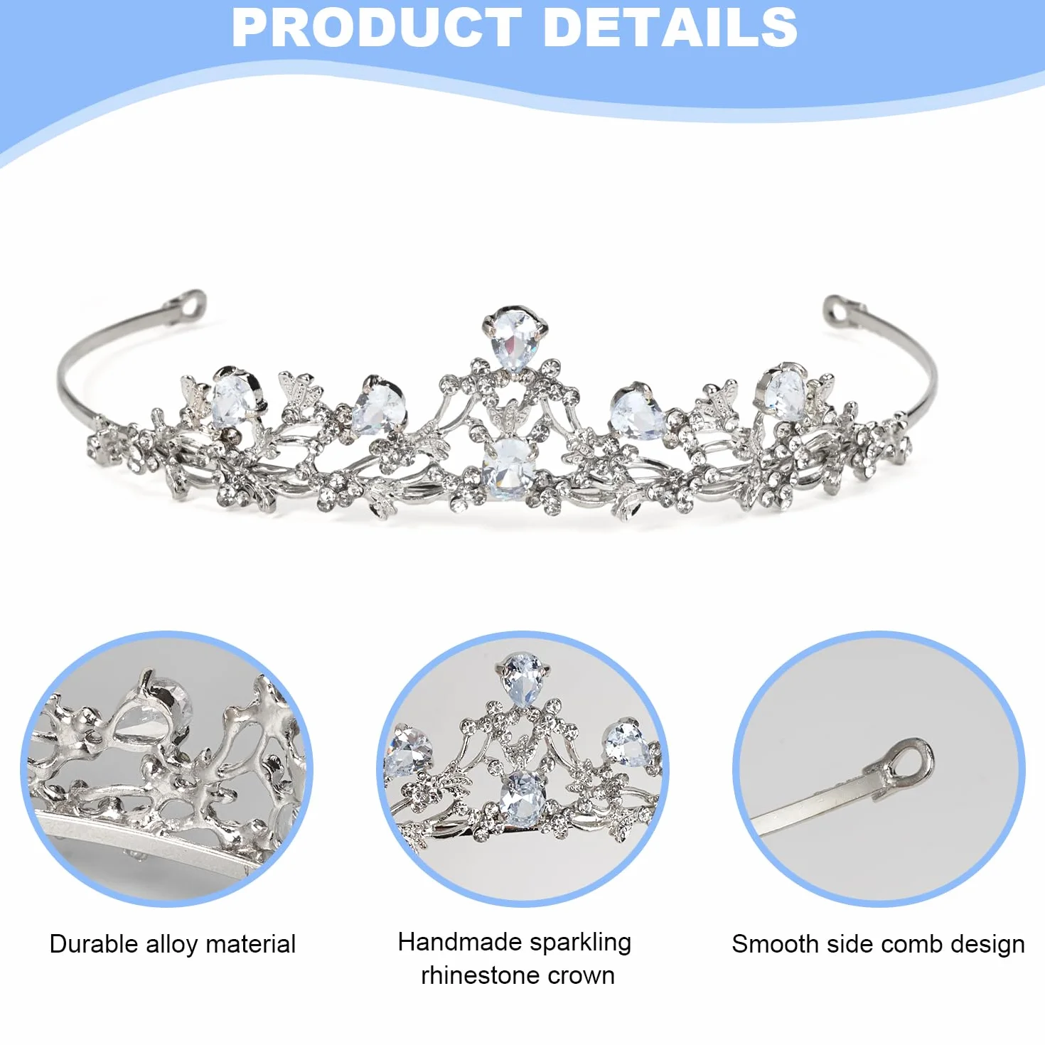 Ślubna tiara ślubna tiara, kryształowa korona tiara dziewczęca damska tiara, tiara ślubna królowa korona, kryształy księżniczka korona srebrna na urodziny, ślub, konkurs, bal maturalny