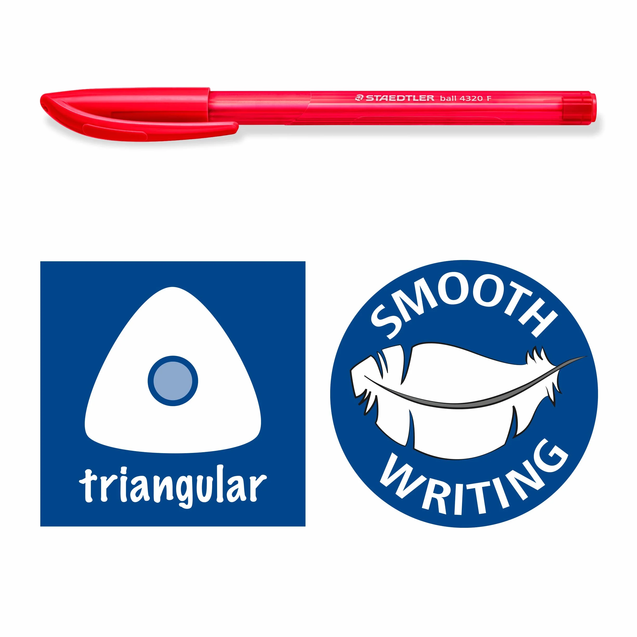 Staedtler 4320 F-3 trójkątny długopis, kolor wkładu niebieski, szerokość linii F ok. 0,7 mm, do wygodnego pisania, 10 niebieskich długopisów w kartonowym etui, 4320 F-3