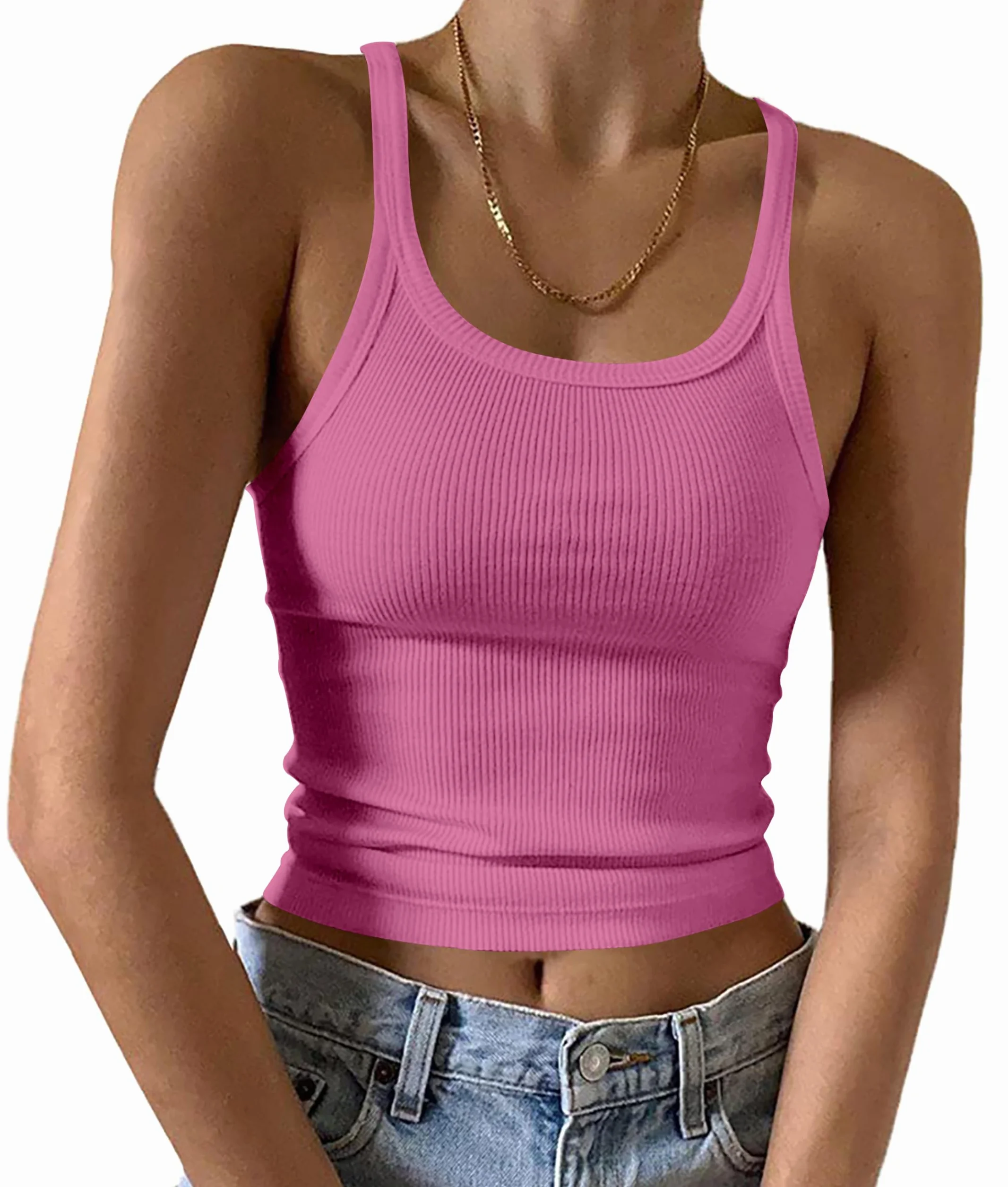 DUOEASE Tank Top damski na lato, dekolt w kształcie litery U, krój basic, krój slim fit, elegancki top