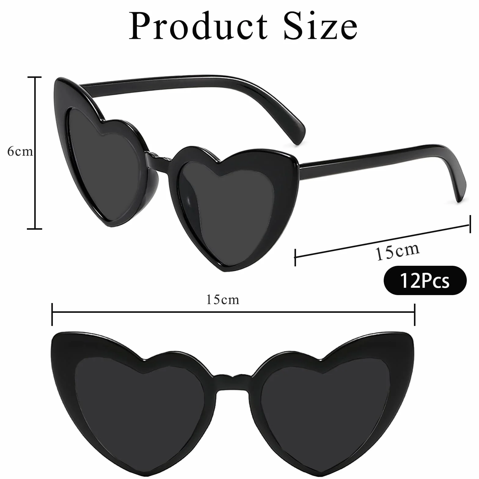 Epokus Okulary przeciwsłoneczne w kształcie serca, 12 szt., okulary w kształcie serca, dla kobiet i mężczyzn, okulary retro na imprezę, UV400, okulary ochronne w kształcie serca, na zakupy, podróże