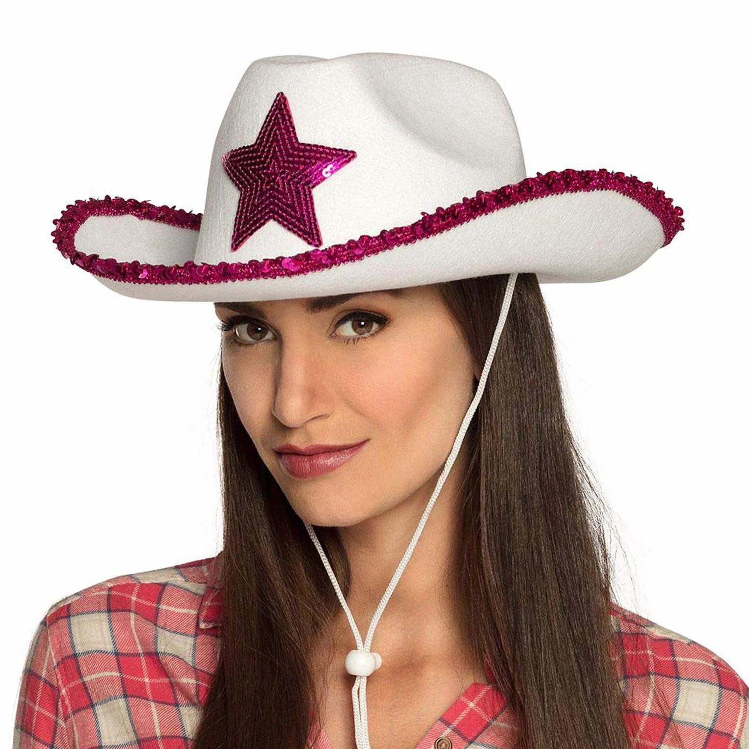 Boland 54376 - kapelusz Rodeo Star, różowo-biały, dla dorosłych, kapelusz kowbojski z cekinami, kowbojski z cekinami, karnawał, ostatki, Halloween, impreza tematyczna