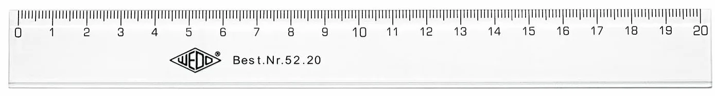 Wedo 5220 linijka 20 cm, krawędź tuszu, wytłaczana podziałka na centymetry, tworzywo sztuczne, przezroczysta