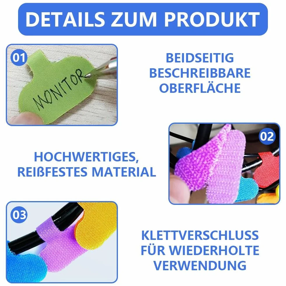 24 etykiety na kable, samoprzylepne etykiety na kable, zestaw etykiet do opisywania kabli do zarządzania kablami i organizacji (8 kolorów, 2 x 4 cm)