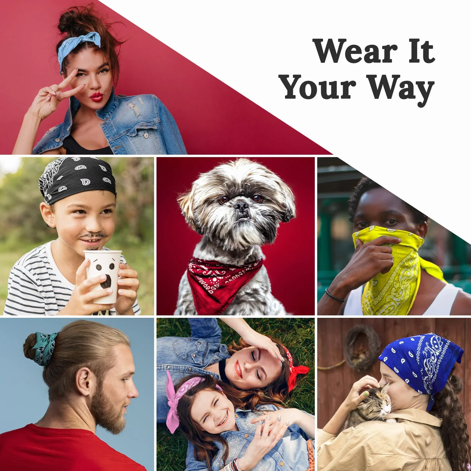 KP Bandana 10 Pack mieszane kolory - 100% bawełna i włókna naturalne - szalik bez poliestru - najwyższej jakości - miękki, trwały i nadający się do prania w pralce - chusta męska - unisex i dzieci