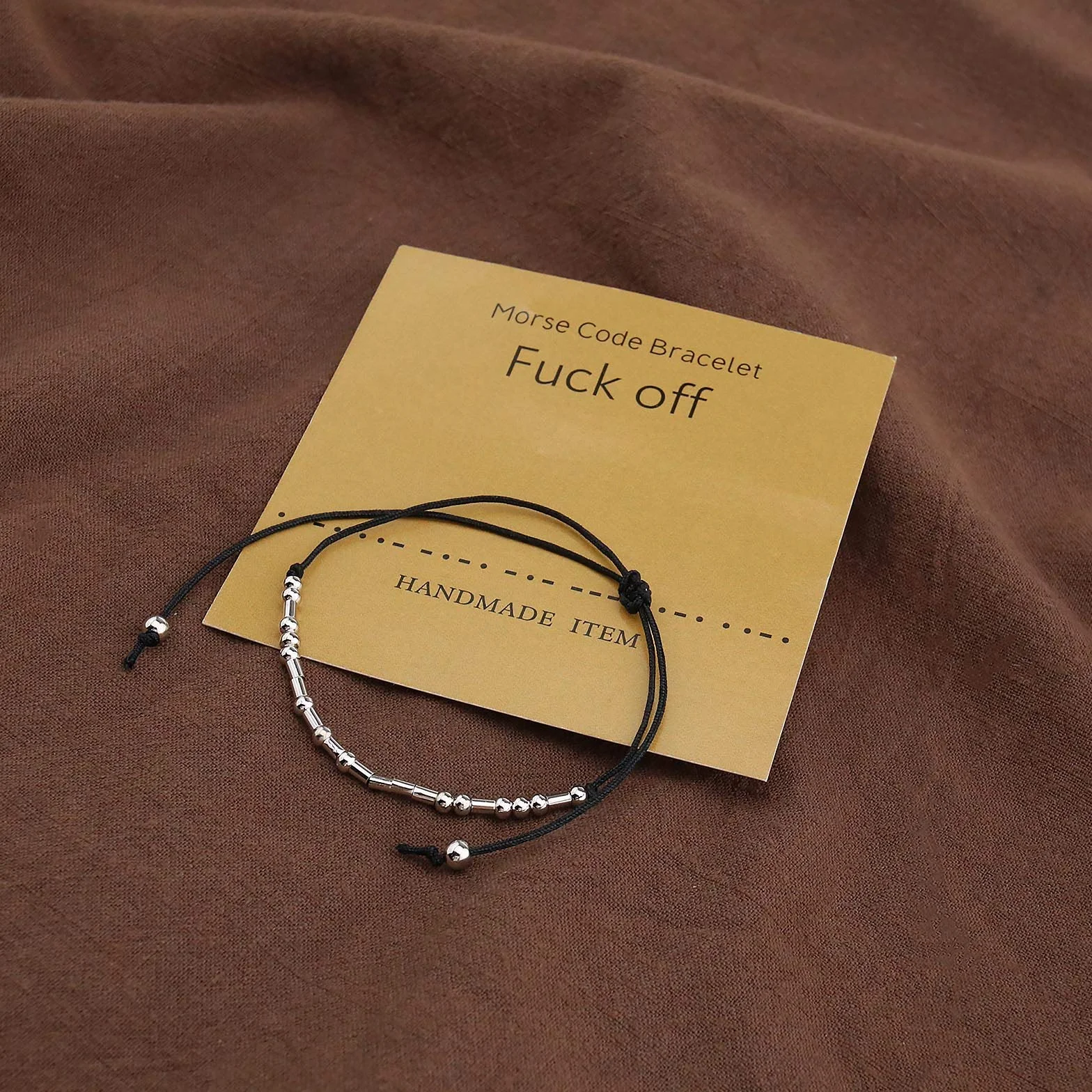 EMSea 2 szt. Fuck Off Morse Code bransoletki regulowane srebrne koraliki wisiorek para przyjaźni biżuteria bransoletka zestaw z kartą deszyfrowania, 29 cm, Miedź