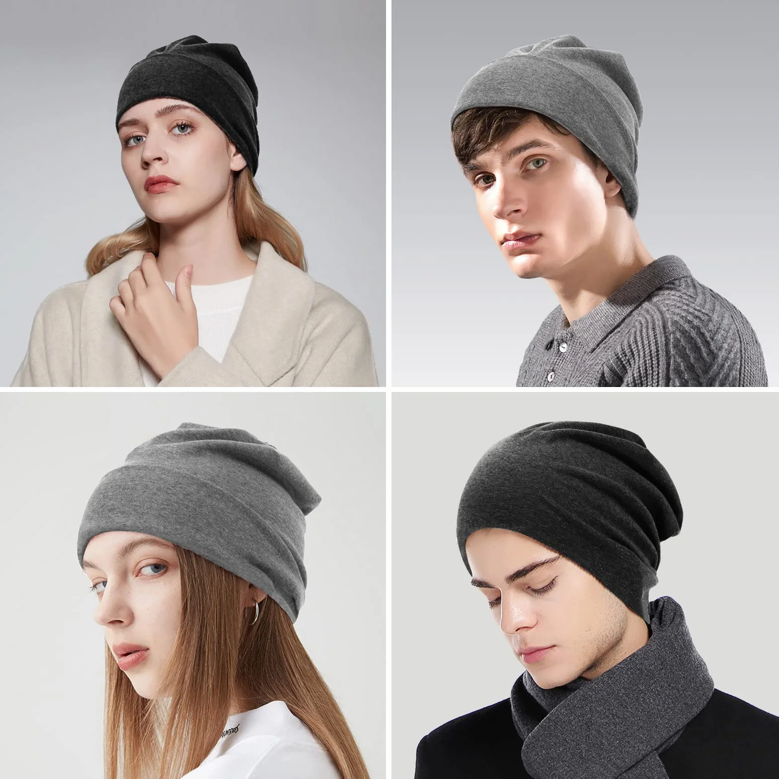 flintronic Czapka typu beanie, luźna czapka z bawełny, lekka i miękka czapka zimowa, elastyczna, dla mężczyzn i kobiet