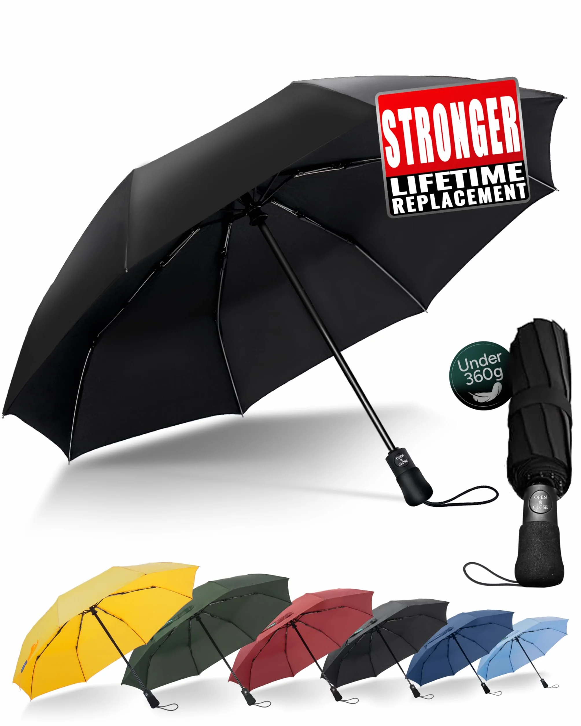 Kompaktowy parasol podróżny, wiatroszczelny, mocny, automatyczny, składany, odporny na wiatr i deszcz, przenośny, tkanina 210T, 97 cm, 8 żeber, dla mężczyzn i kobiet, 8 żeber