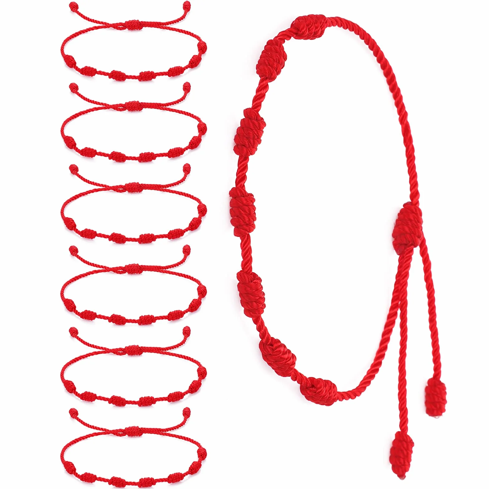 Yolev Czerwona Bransoletka - 6 sztuk Regulowana Bransoletka Przyjaźni i Ochrony z Czerwonymi Węzłami z Liny - Ręcznie Robiona - Amulet Kabbalah