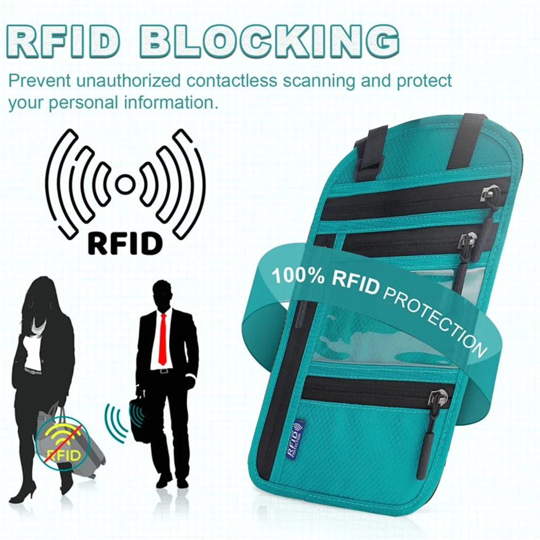Torba na klatkę piersiową z ochroną RFID, uchwyt na paszport z regulowanym paskiem na ramię, wodoodporna kieszeń na klatkę piersiową, torba podróżna dla mężczyzn i kobiet, portfel na karty i gotówkę