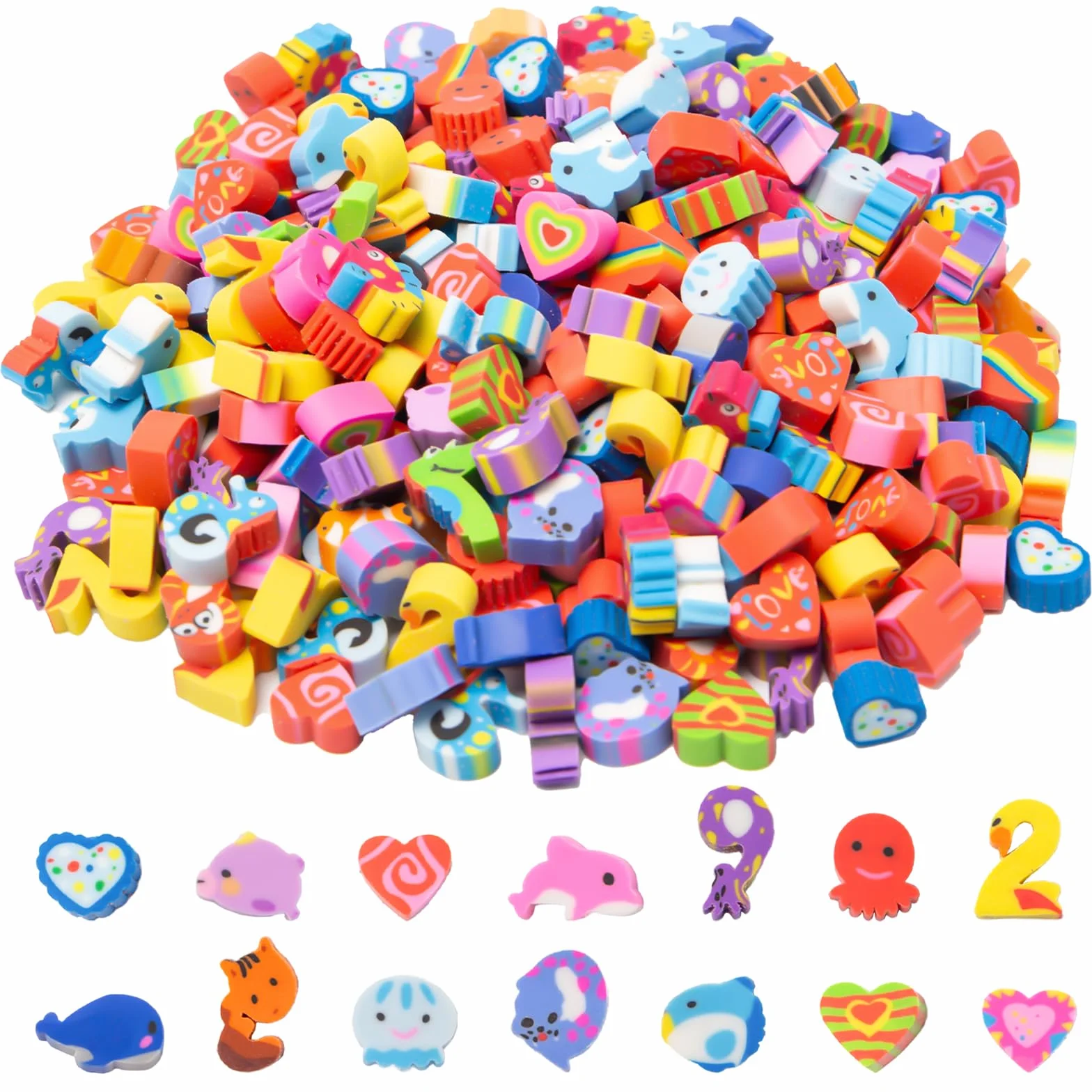 300 fantazyjnych mini gumek do ścierania dla dzieci, zwierzęta, małe gumki, zestaw ołówków szkolnych, torba na imprezę, przybory szkolne do odrabiania lekcji, prezent