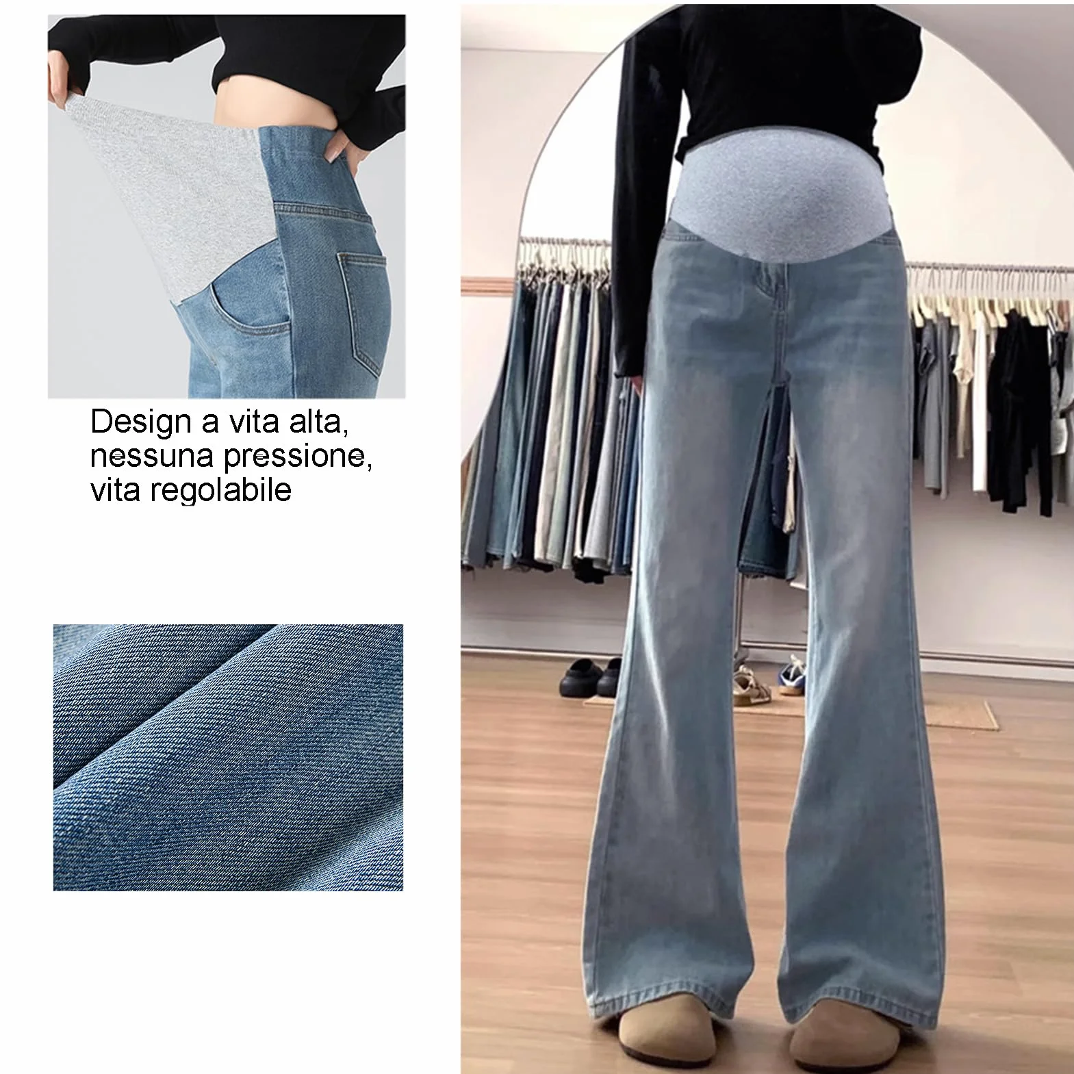Dżinsy ciążowe z regulowaną talią - Comfort w dużych rozmiarach dla kobiet poniżej 170 cm, kieszenie użytkowe