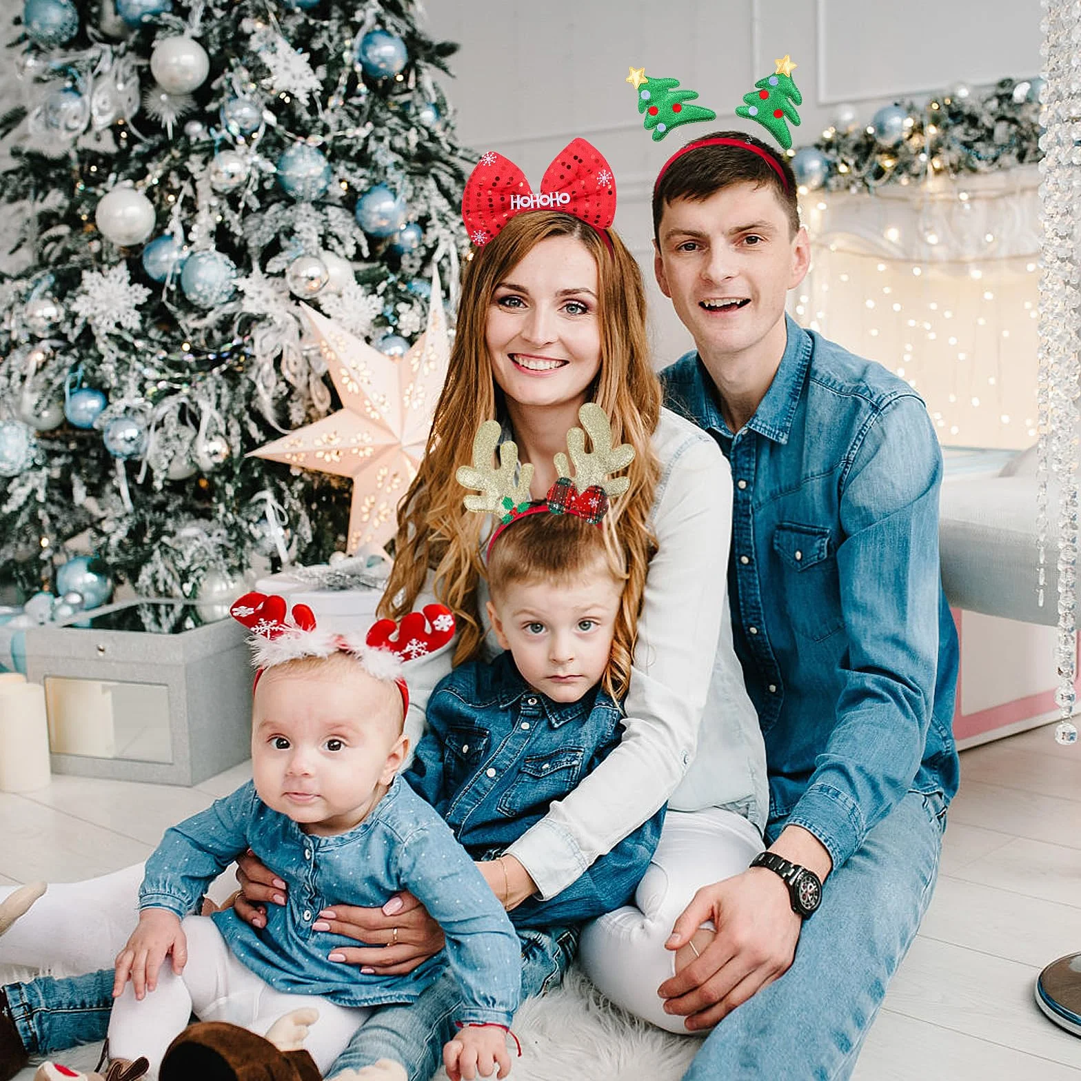 Molain 3 sztuki bożonarodzeniowych opasek na czoło, poroże renifera, czapka bożonarodzeniowa, choinka, bałwan, kostium na włosy, na urlop, imprezę, na porę roku, tematy, nakrycie głowy, akcesoria do