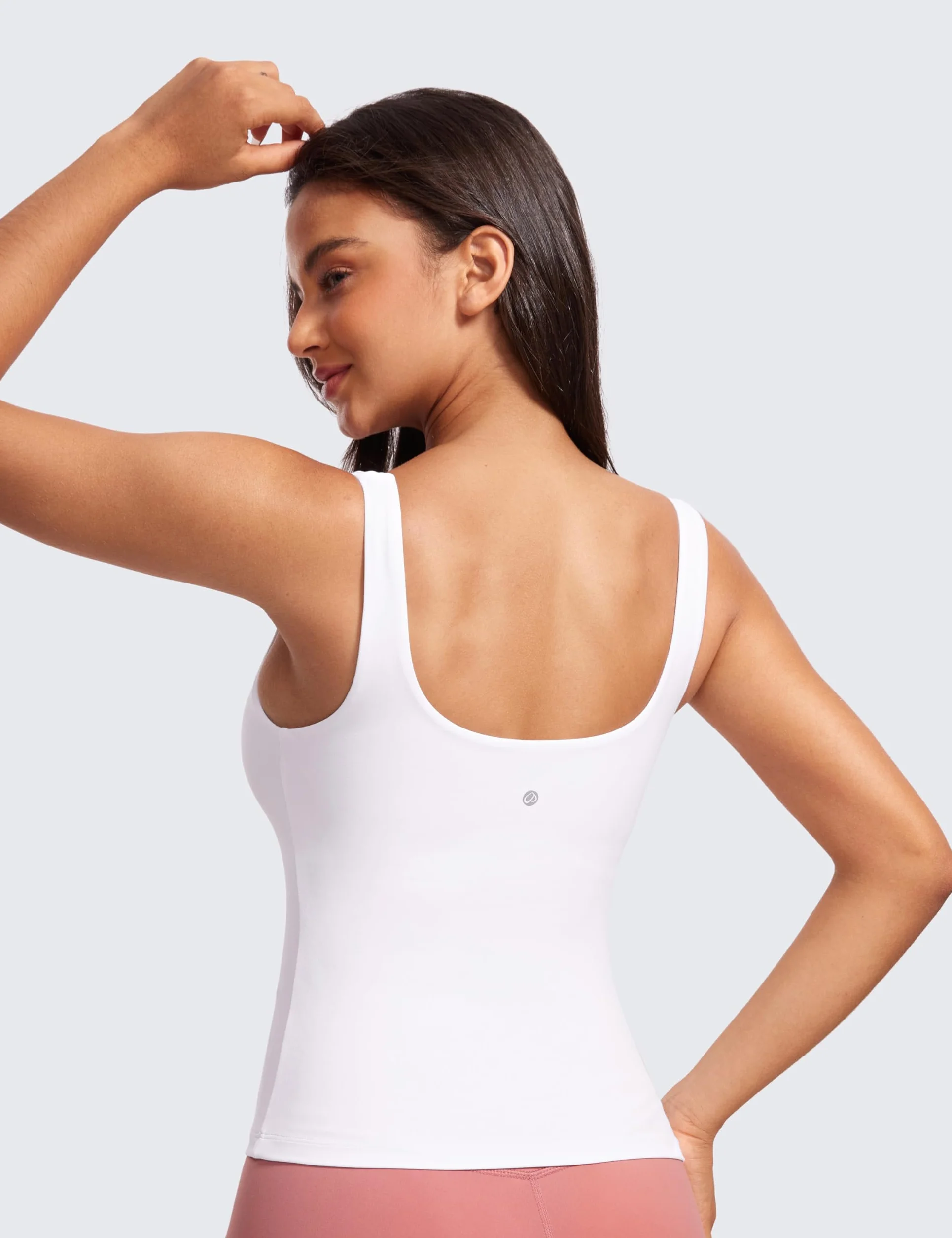 CRZ YOGA Butterluxe Damskie topy z dekoltem w kształcie litery U – usztywniane, sportowe topy treningowe z wbudowanym biustonoszem