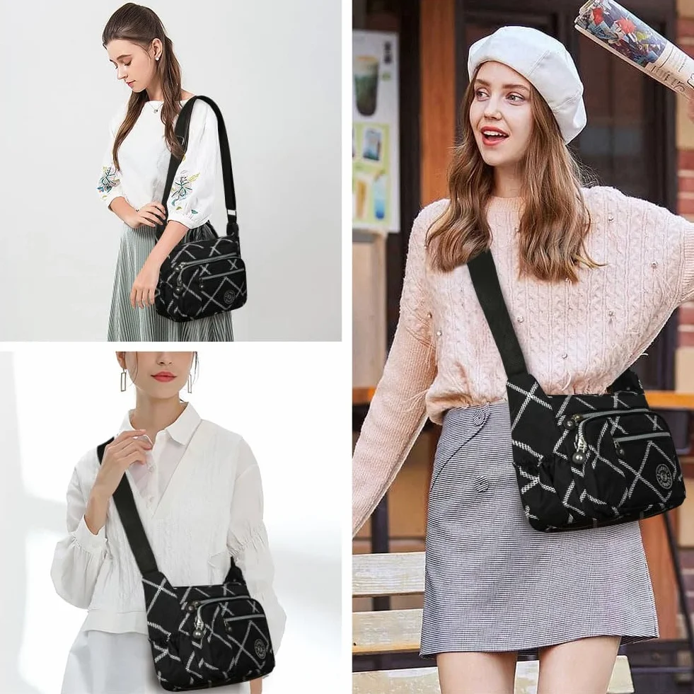 Aucuu Damska torba crossbody z wieloma kieszeniami, wielofunkcyjna torba crossbody, nylonowa lekka i wodoodporna, torba podróżna z regulowanym paskiem na ramię, na zakupy, wędrówki, do codziennego