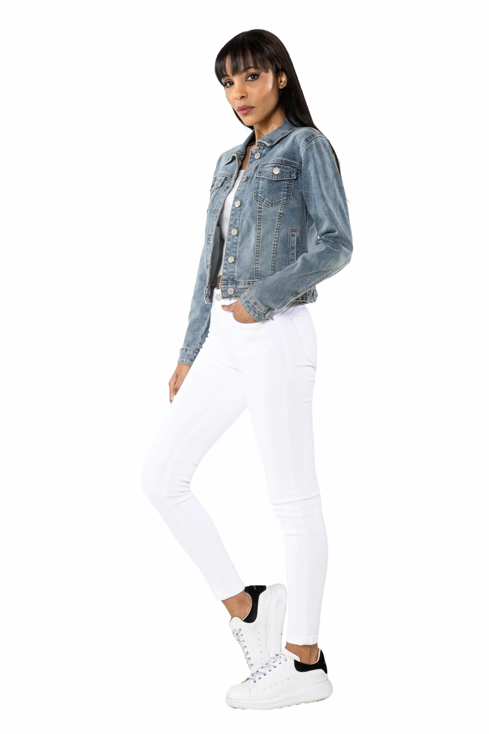 Nina Carter Damska kurtka dżinsowa Slim Fit, kurtka przejściowa, lekka, skinny stretch, denim casualowy