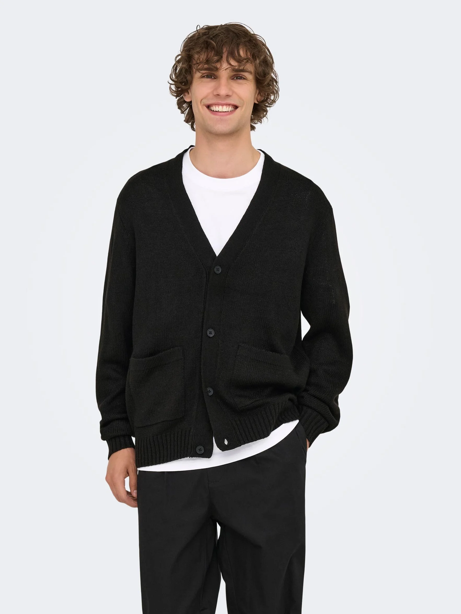Only & Sons Knit Onsmajor RLX dzianinowy kardigan męski, czarny, S