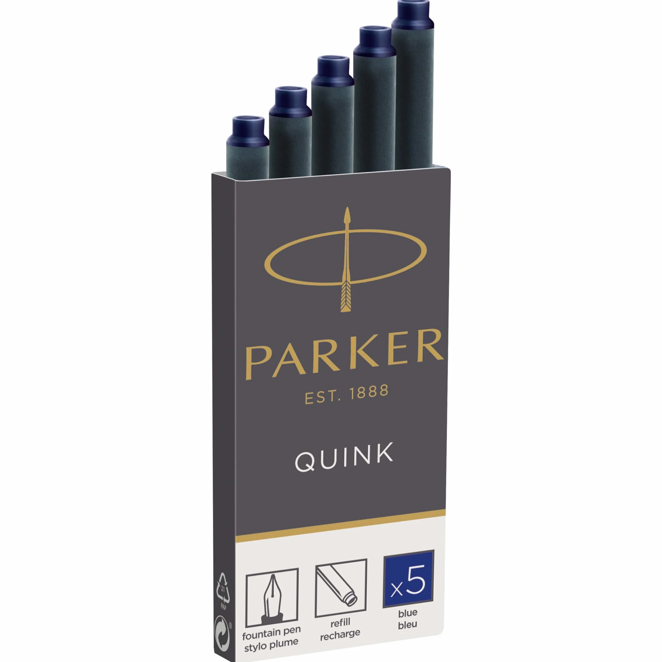 Parker Quink 1950384 Naboje do Pióra, Niebieski, 5 Sztuk