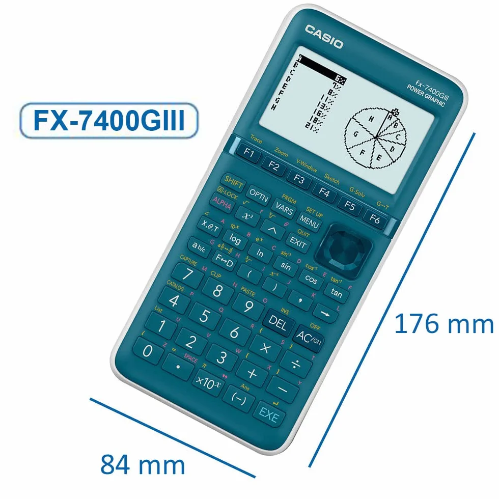 Casio FX-7400GIII Kalkulator graficzny Cyan Display (punkty): 21 zasilanych bateriami (szer. x wys. x gł.) 87,5 x 21,3