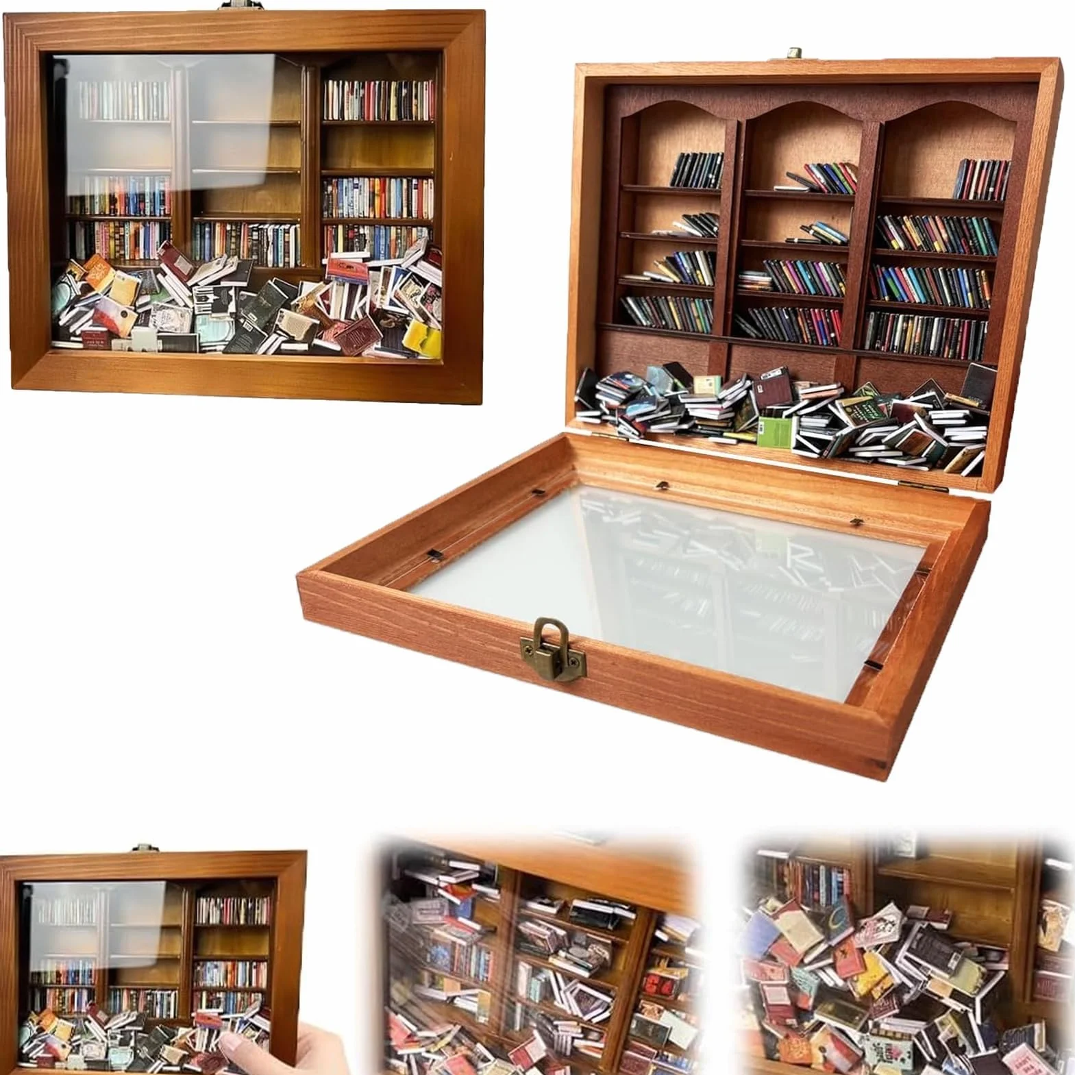 Miniaturowy regał na książki do domku dla lalek, regał na książki z drewna, dla miłośników książek, kreatywne ornamenty przeciw lękom, prezent do redukcji stresu