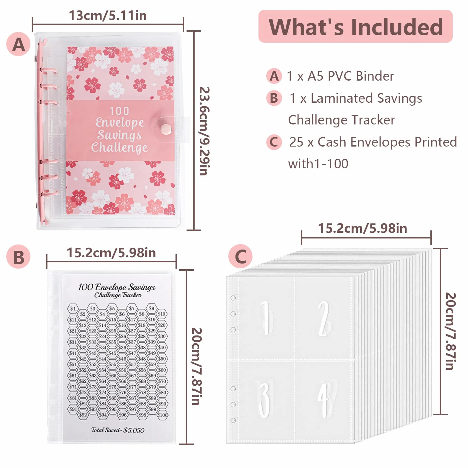 100 Envelope Saving Challenge Deutsch, planer budżetowy A5 z trackerem Challengers i kieszeniami pre-numbered, książeczka oszczędnościowa na wyzwania pieniędzy, segregator do budżetu