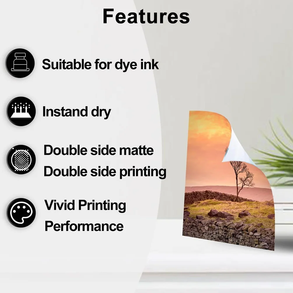 Gruby, dwustronny, matowy papier fotograficzny A3, 260 g/m², 60 arkuszy papieru do drukarek atramentowych, do menu, kalendarza, do druku atramentowego