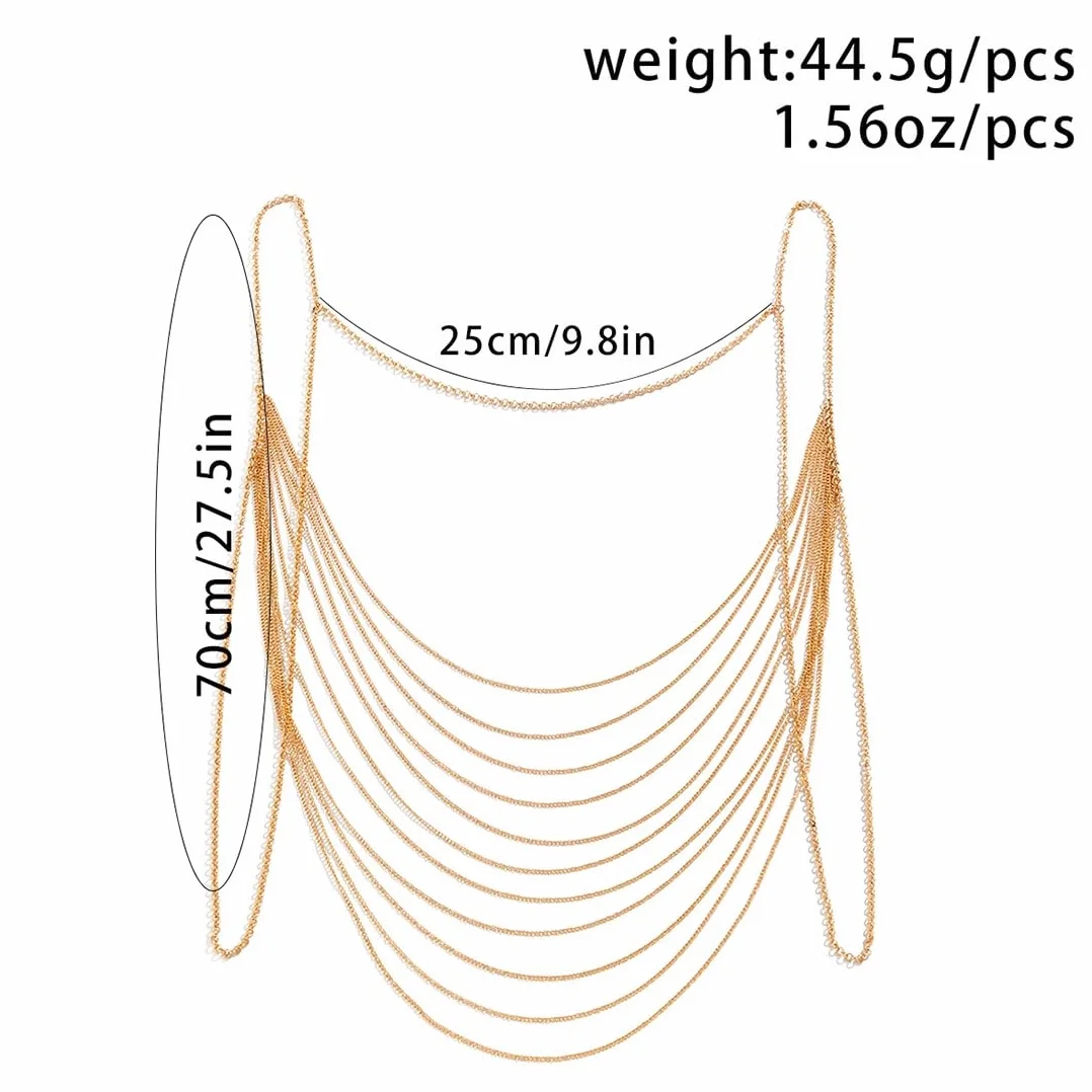 Cubahop Metal Tassel Chain Shoulder Chain Body Bra Sexy Bikini Body Jewelry Chain Women and Girl