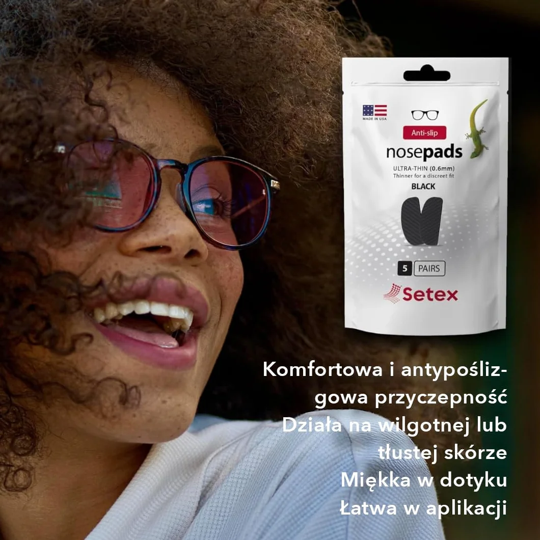 Setex Gecko Grip – Noski Do Okularów (5 Czarnych Par) – Antypoślizgowe Ultra-Cienkie Noski Do Okularów, Mikroteksturowane Włókna, Ultra-Miękkość, Samoprzylepne, 0.6 × 7 × 16mm
