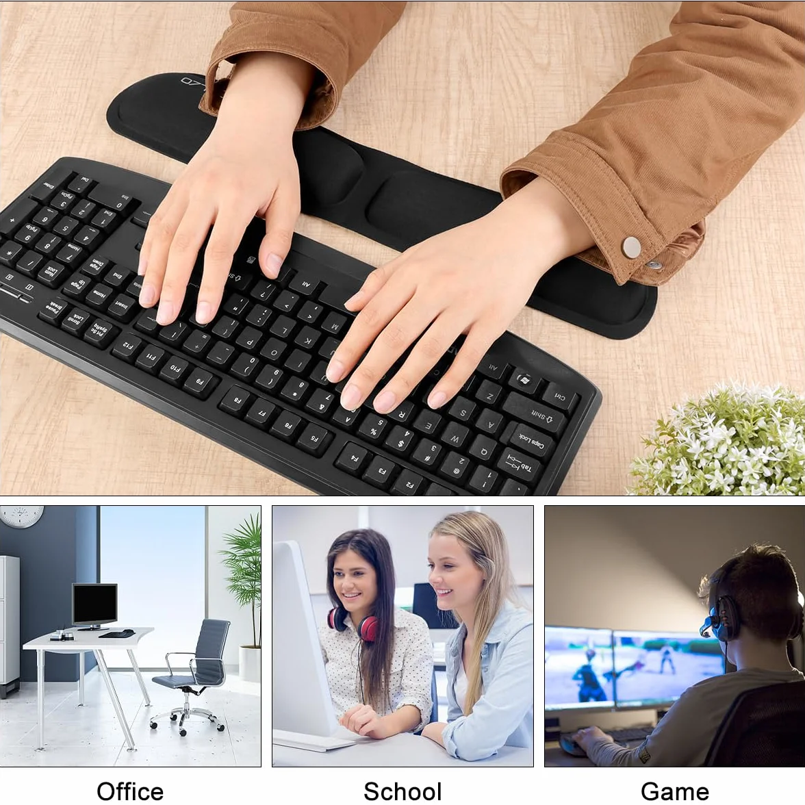 ELZO Ergonomiczna podkładka pod nadgarstek do klawiatury, z pogrubioną wyściółką z pianki z pamięcią kształtu o wysokiej gęstości, ergonomiczna konstrukcja, składana podkładka pod nadgarstek