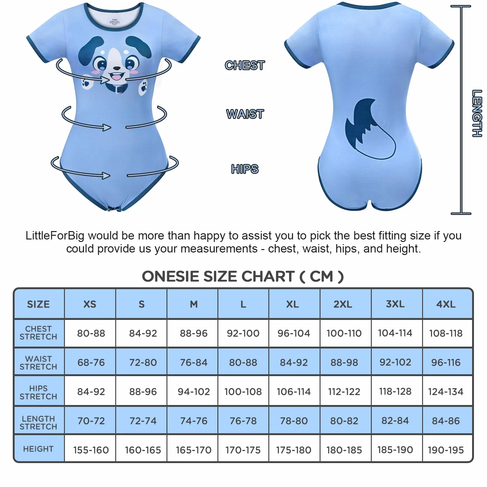 LittleForBig Jedwabiste śpioszki Onesie Piżama Bodysuit - małe niebieskie śpioszki body czysty wzór szczeniaka