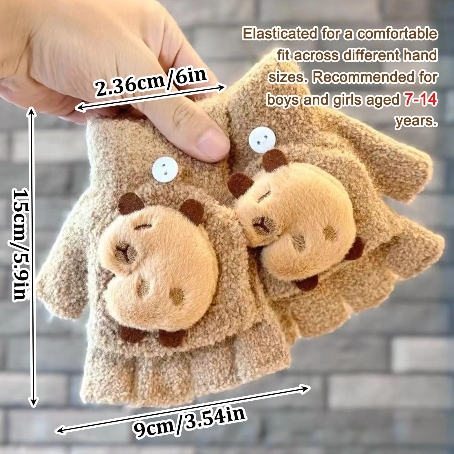 2 pary pluszowych rękawiczek dziecięcych Capybara, rękawiczki bez palców, z pokrowcem, urocze rękawiczki Capybara Flip Top, zimowe ciepłe składane rękawiczki, ciepłe polarowe rękawiczki bez