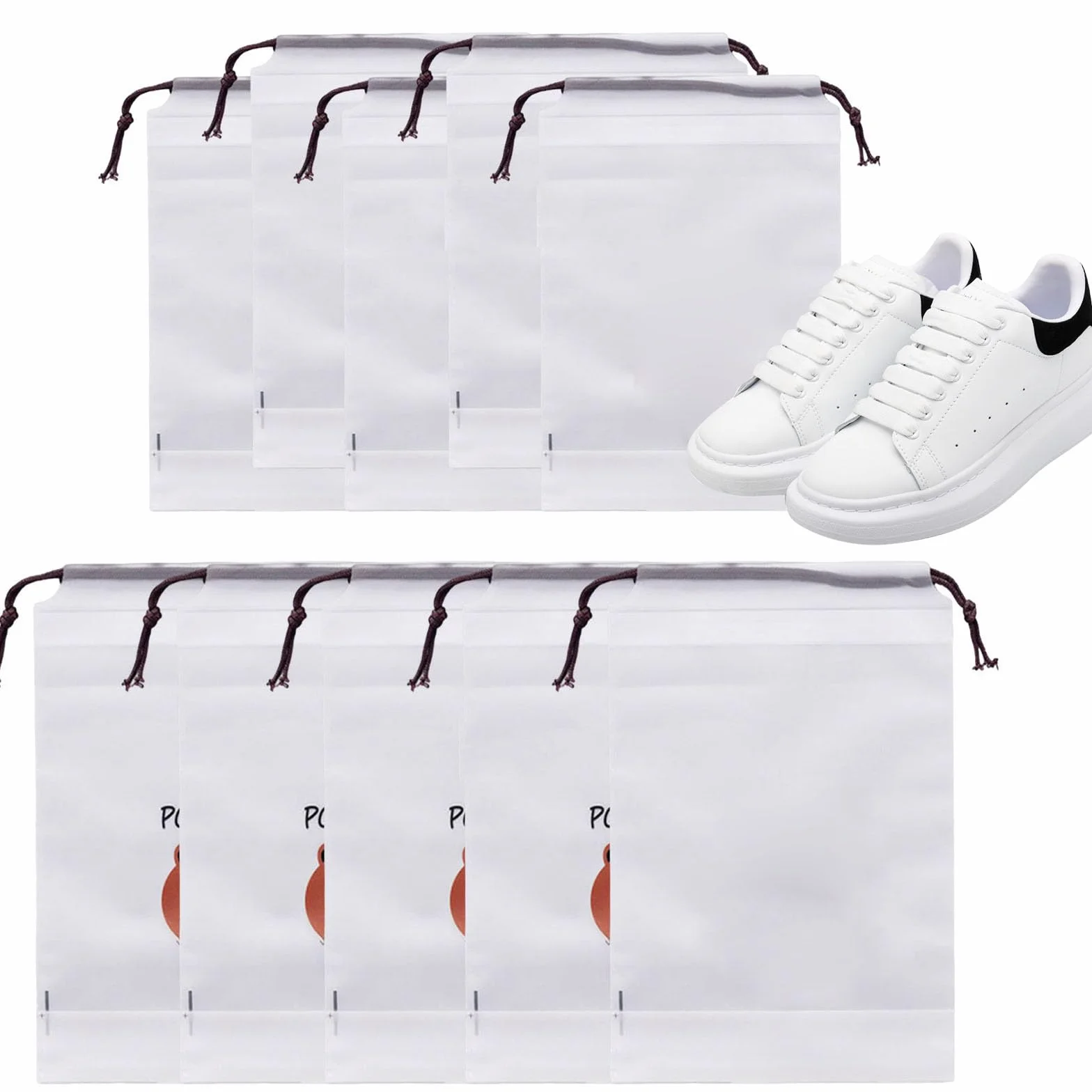 Worki na buty z polietylenu, 10 sztuk, ze ściągaczem, 30 x 40 cm i 20 x 30 cm, zestaw toreb na buty podróżne, organizer do walizki, zestaw wielofunkcyjnych toreb do przechowywania, biały, 10, worek do
